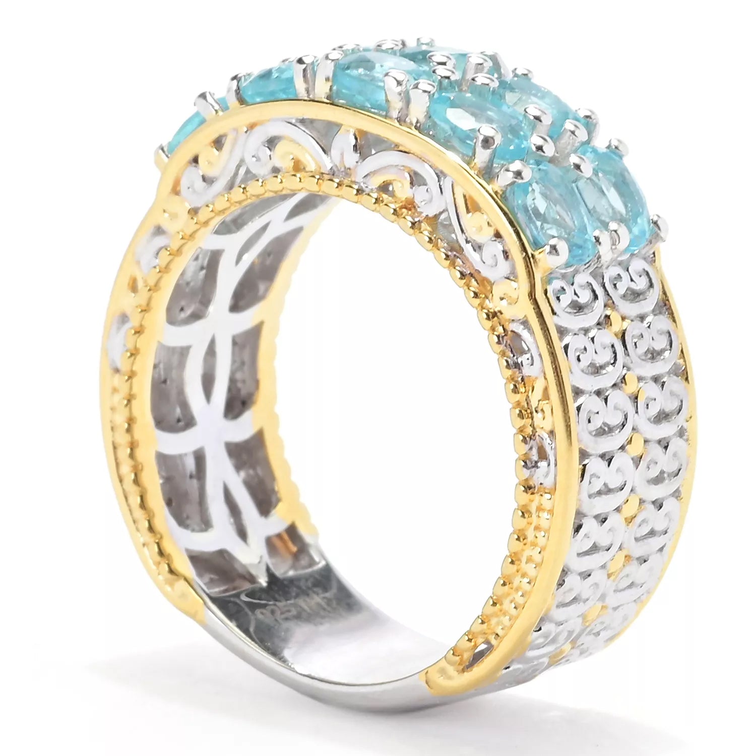 Gems en Vogue 1.90ctw Double Row Paraiba Apatite Ring