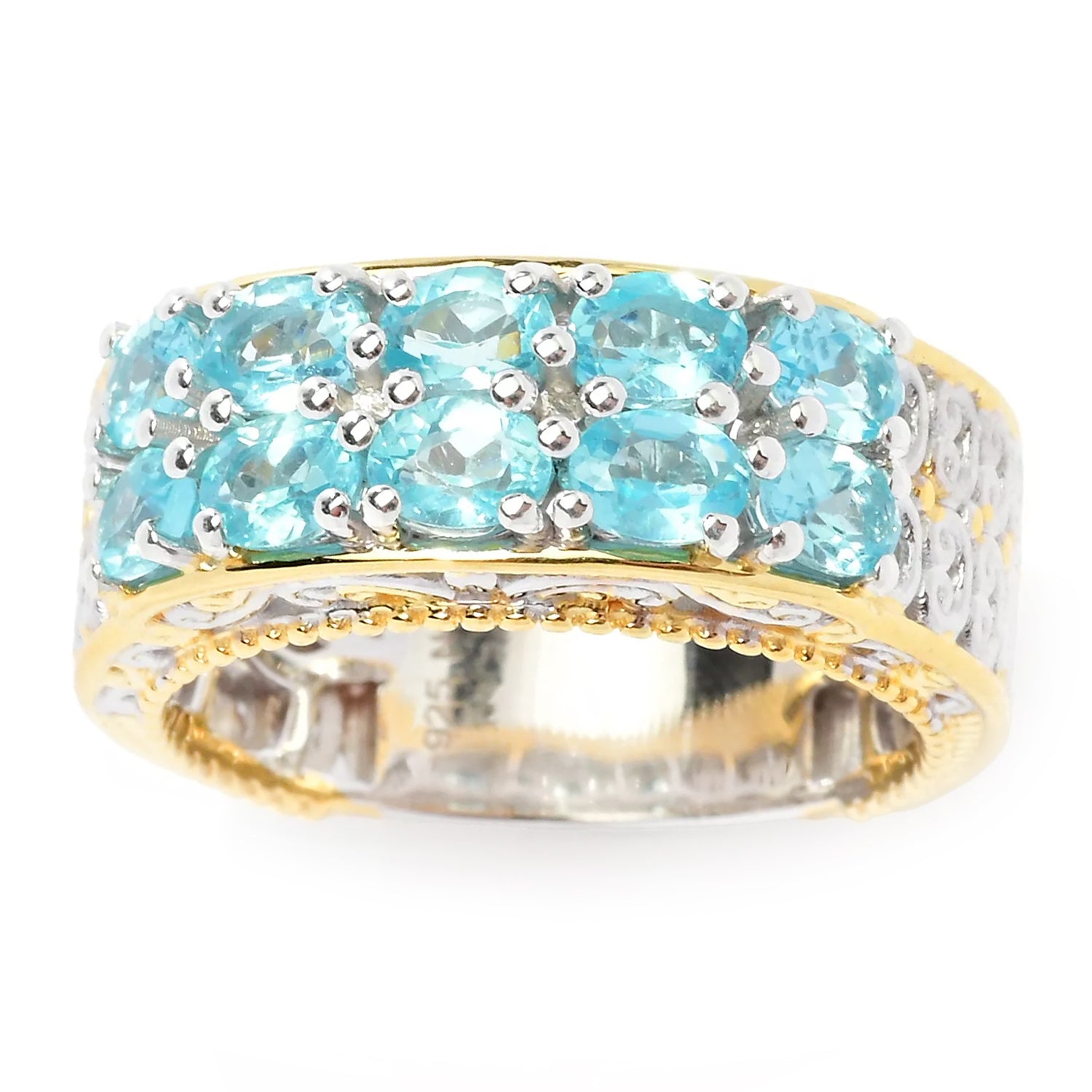 Gems en Vogue 1.90ctw Double Row Paraiba Apatite Ring