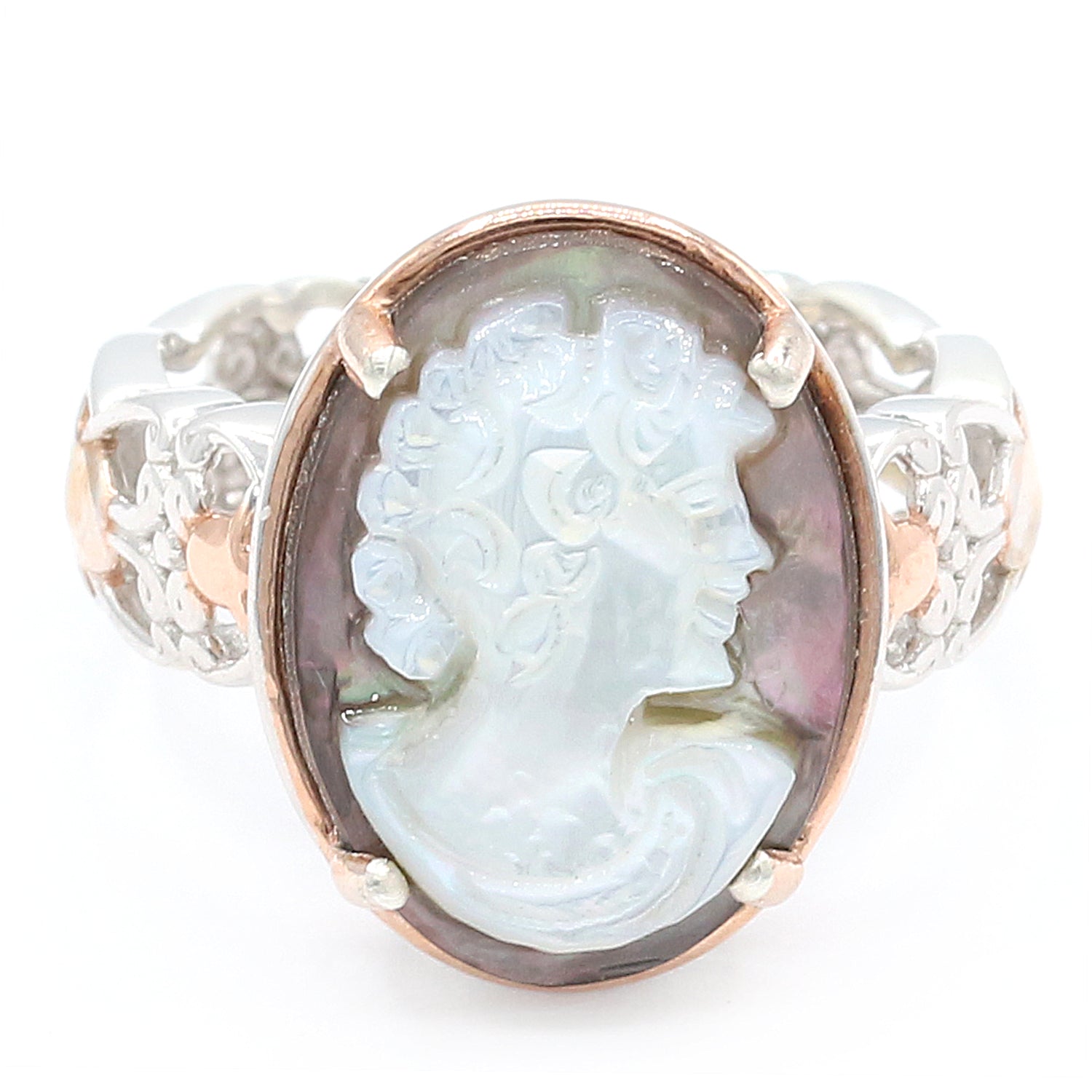 Gems en Vogue Tahitian Shell Cameo Lady Portrait Ring