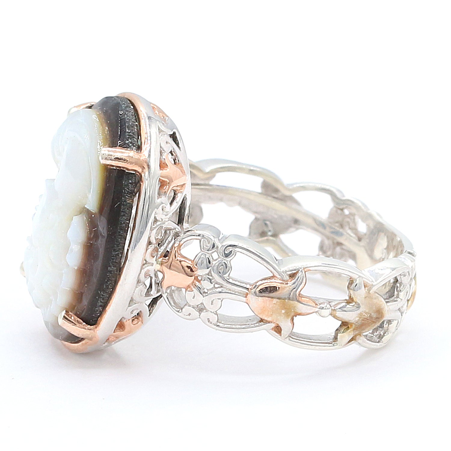 Gems en Vogue Tahitian Shell Cameo Lady Portrait Ring