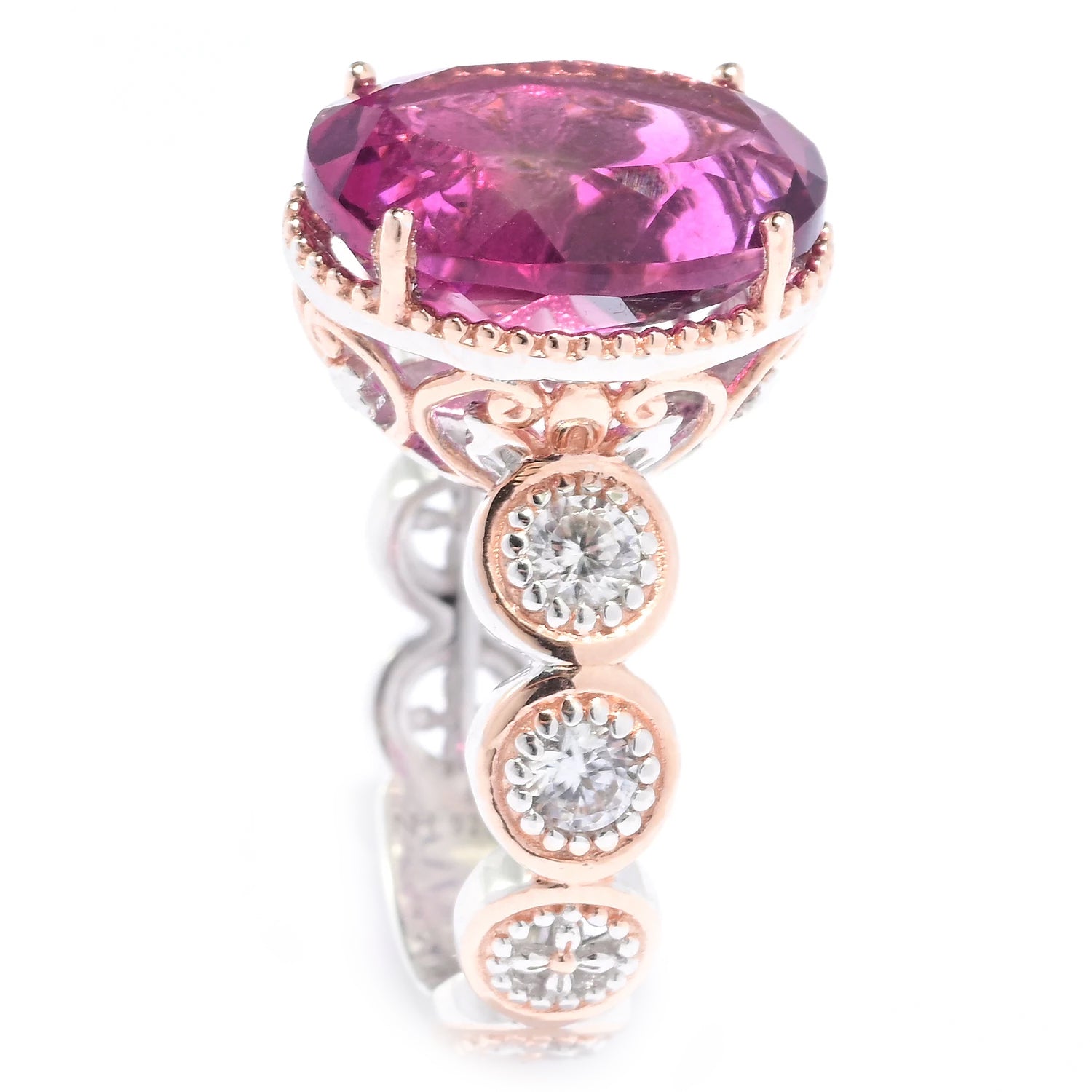Gems en Vogue 7.68ctw Fuchsia Pink Fluorite & White Zircon Ring