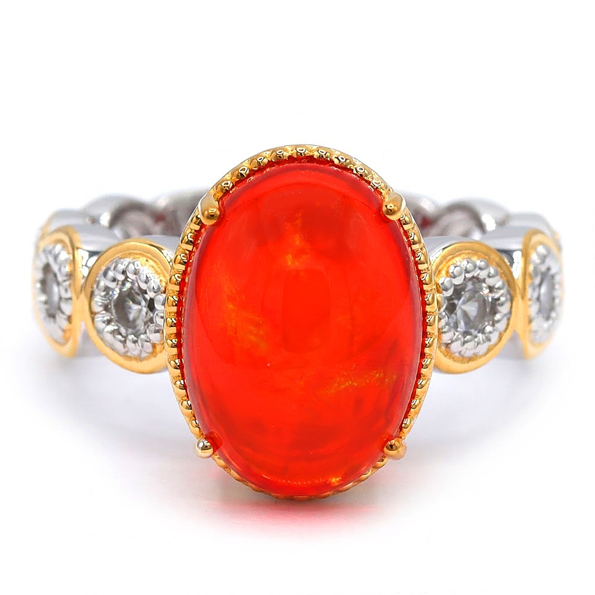 Couture Gems One-of-a-Kind 24K Palladium Silver 4.48ctw Neon Orange Opal & White Zircon Ring