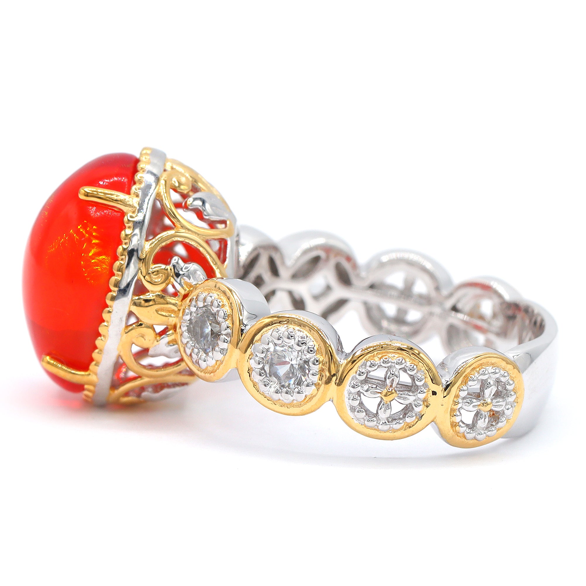 Couture Gems One-of-a-Kind 24K Palladium Silver 4.48ctw Neon Orange Opal & White Zircon Ring