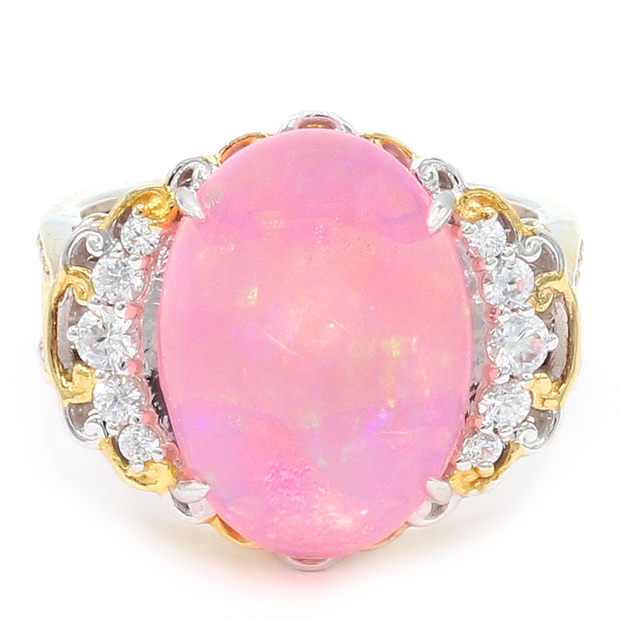 Couture Gems One-of-a-Kind 24K Palladium Silver 5.79ctw Pink Ethiopian Opal & White Zircon Ring