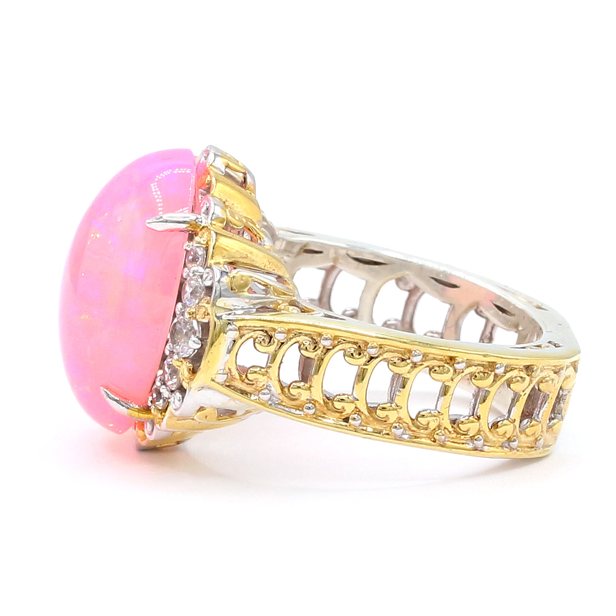 Couture Gems One-of-a-Kind 24K Palladium Silver 5.79ctw Pink Ethiopian Opal & White Zircon Ring