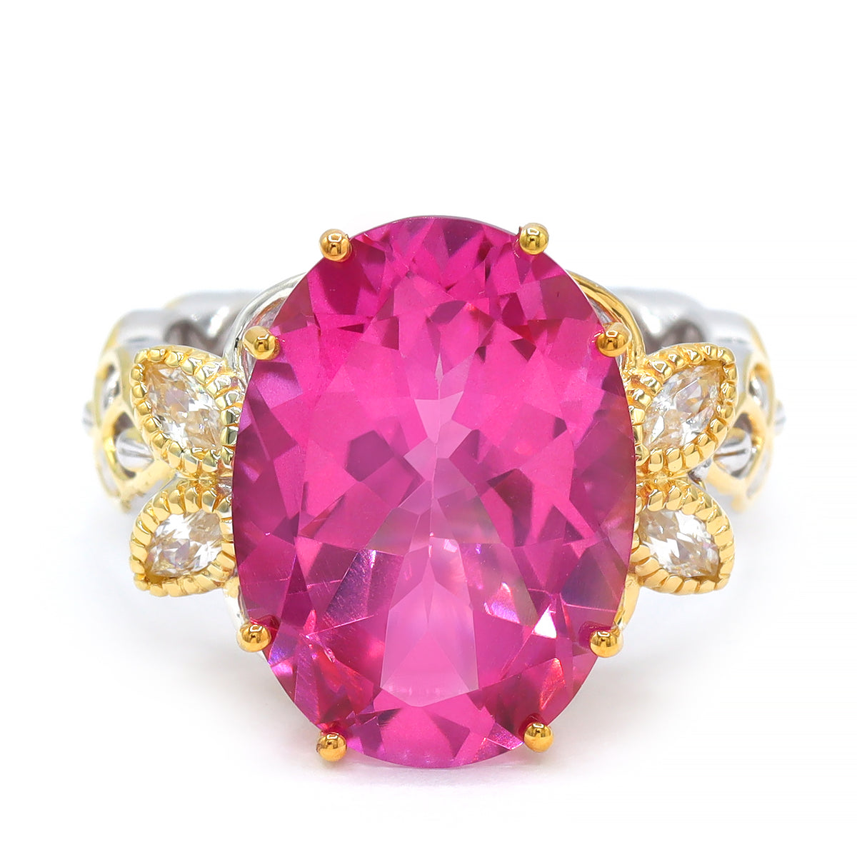 Gems en Vogue One-of-a-Kind 24K Palladium Silver 16.61ctw Pink Topaz & White Zircon Ring