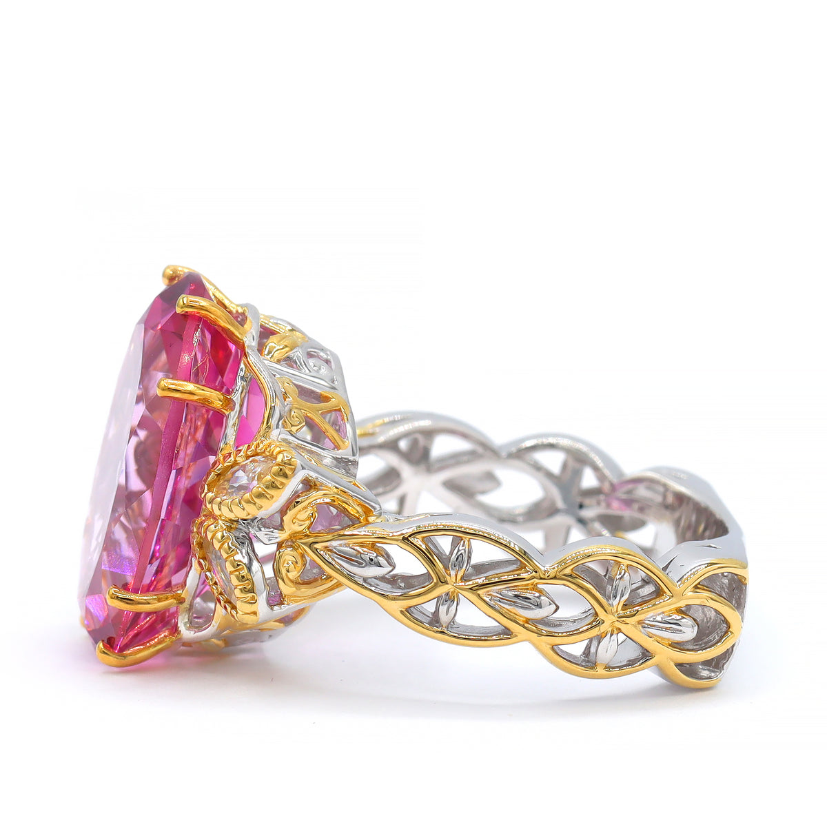 Gems en Vogue One-of-a-Kind 24K Palladium Silver 16.61ctw Pink Topaz & White Zircon Ring