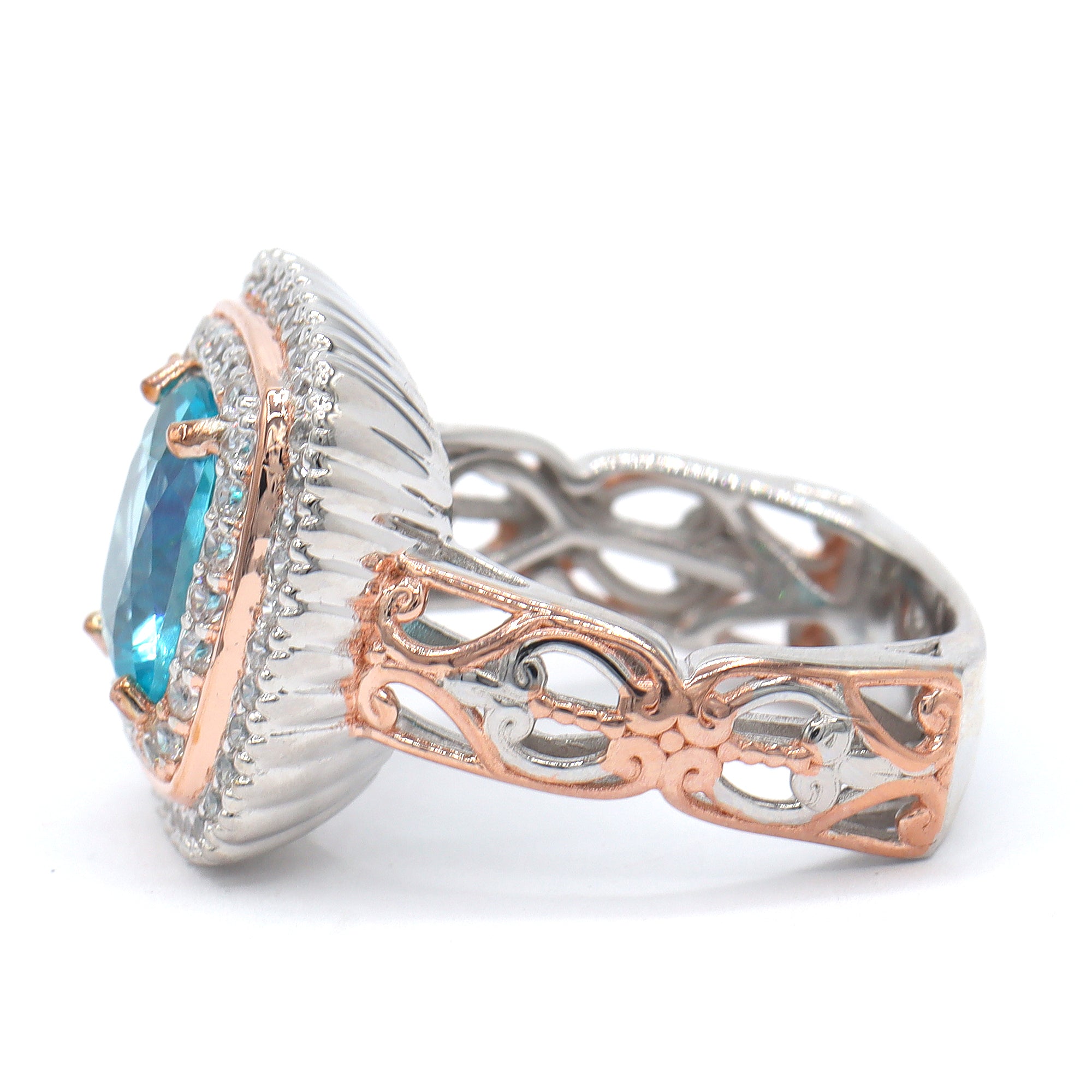 Gems en Vogue One-of-a-Kind 18K Palladium Silver 4.99ctw Paraiba Topaz & White Zircon Double Halo Ring