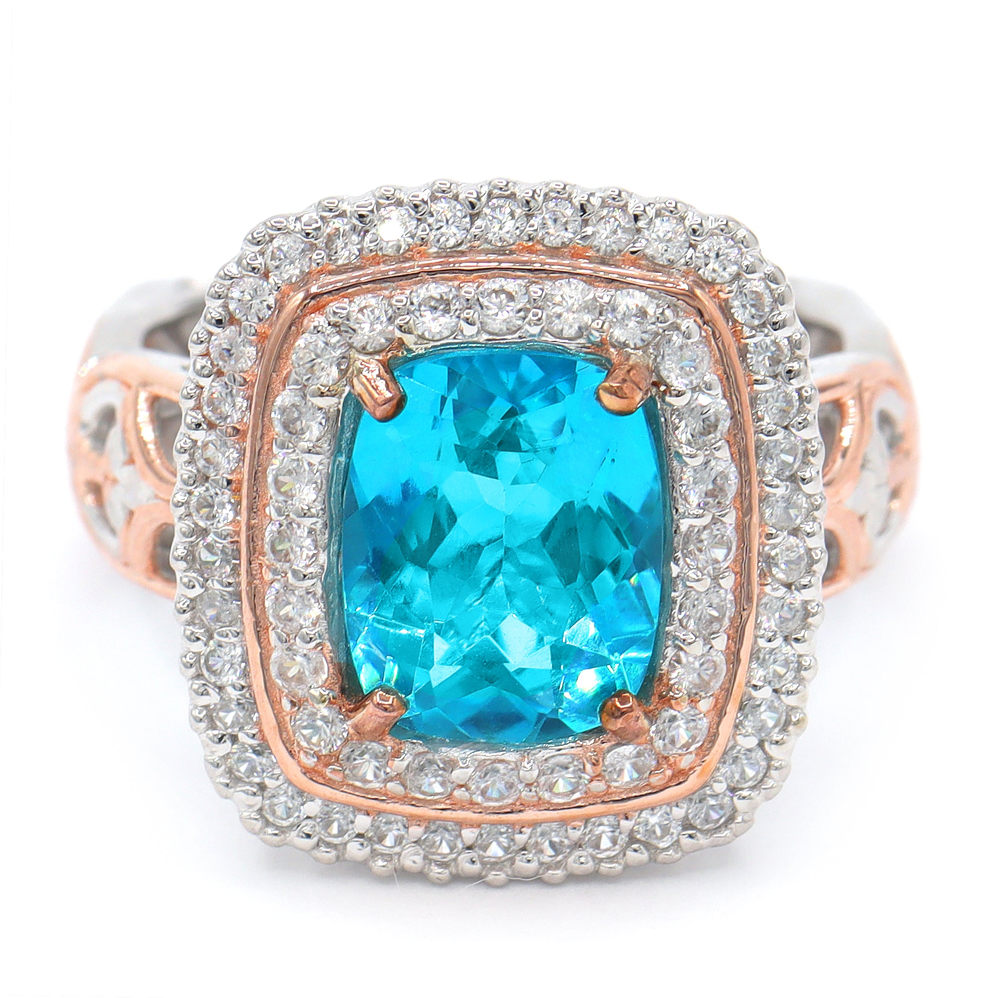 Gems en Vogue One-of-a-Kind 18K Palladium Silver 4.99ctw Paraiba Topaz & White Zircon Double Halo Ring
