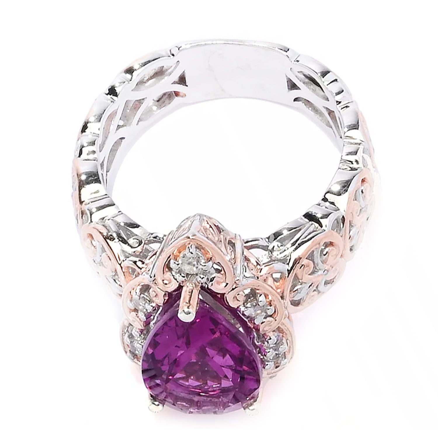Gems en Vogue 3.90ctw Fuchsia Pink Fluorite & White Zircon Ring
