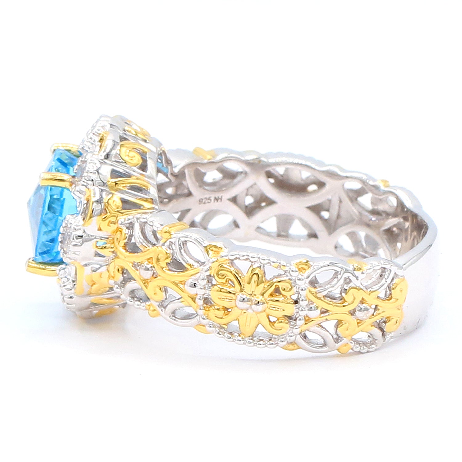 Gems en Vogue 3.28ctw Special Cut Swiss Blue Topaz & White Zircon Halo Ring