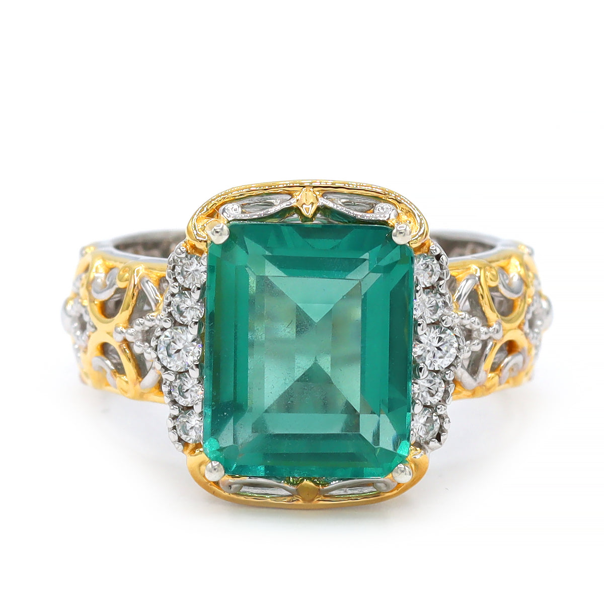 Gems en Vogue One-of-a-Kind 24K Palladium Silver 5.09ct Teal Fluorite & White Zircon Ring