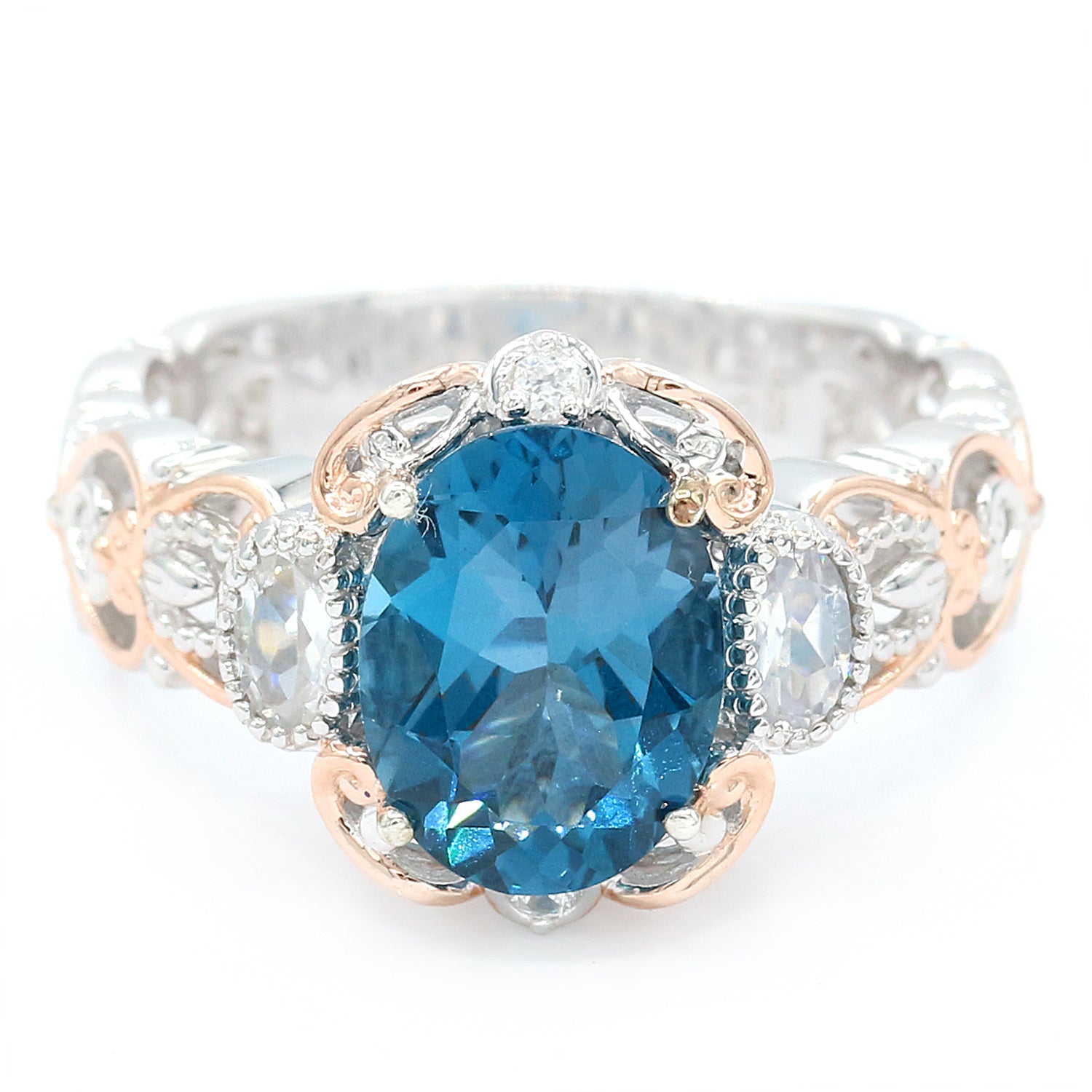 Gems en Vogue 6.59ctw London Blue Topaz & White Zircon Ring