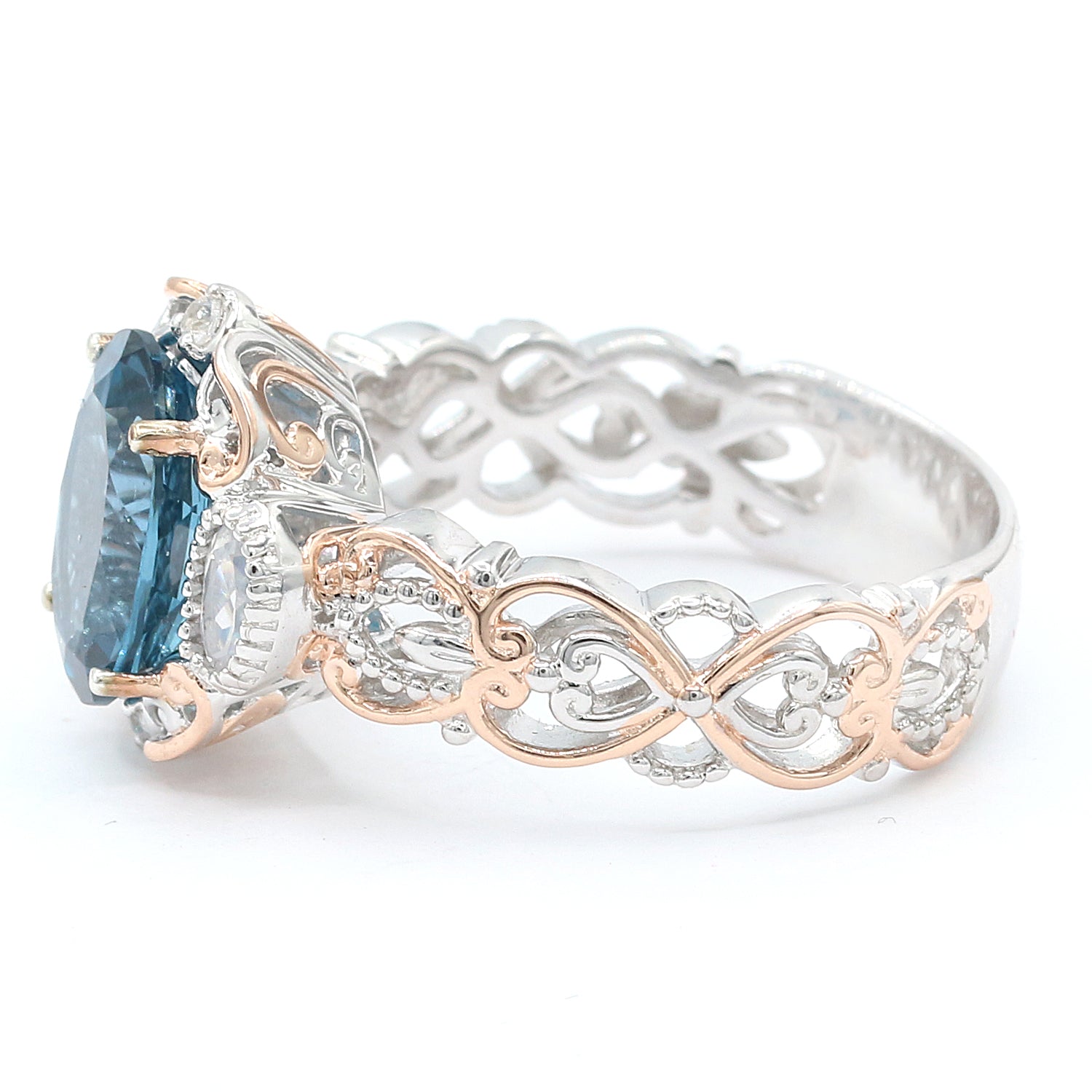 Gems en Vogue 6.59ctw London Blue Topaz & White Zircon Ring