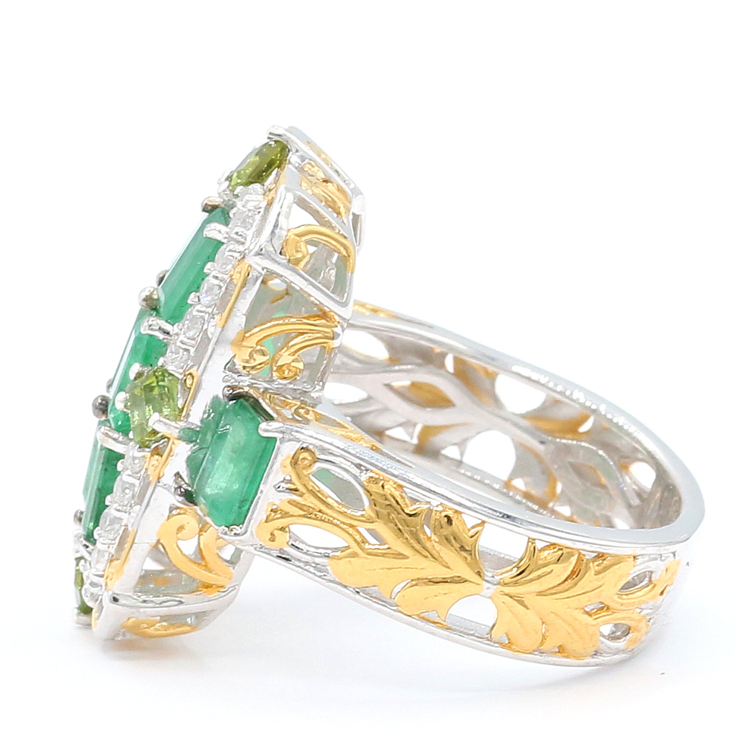 Gems en Vogue 3.52ctw Grizzly Emerald, Green Tourmaline & White Zircon Ring