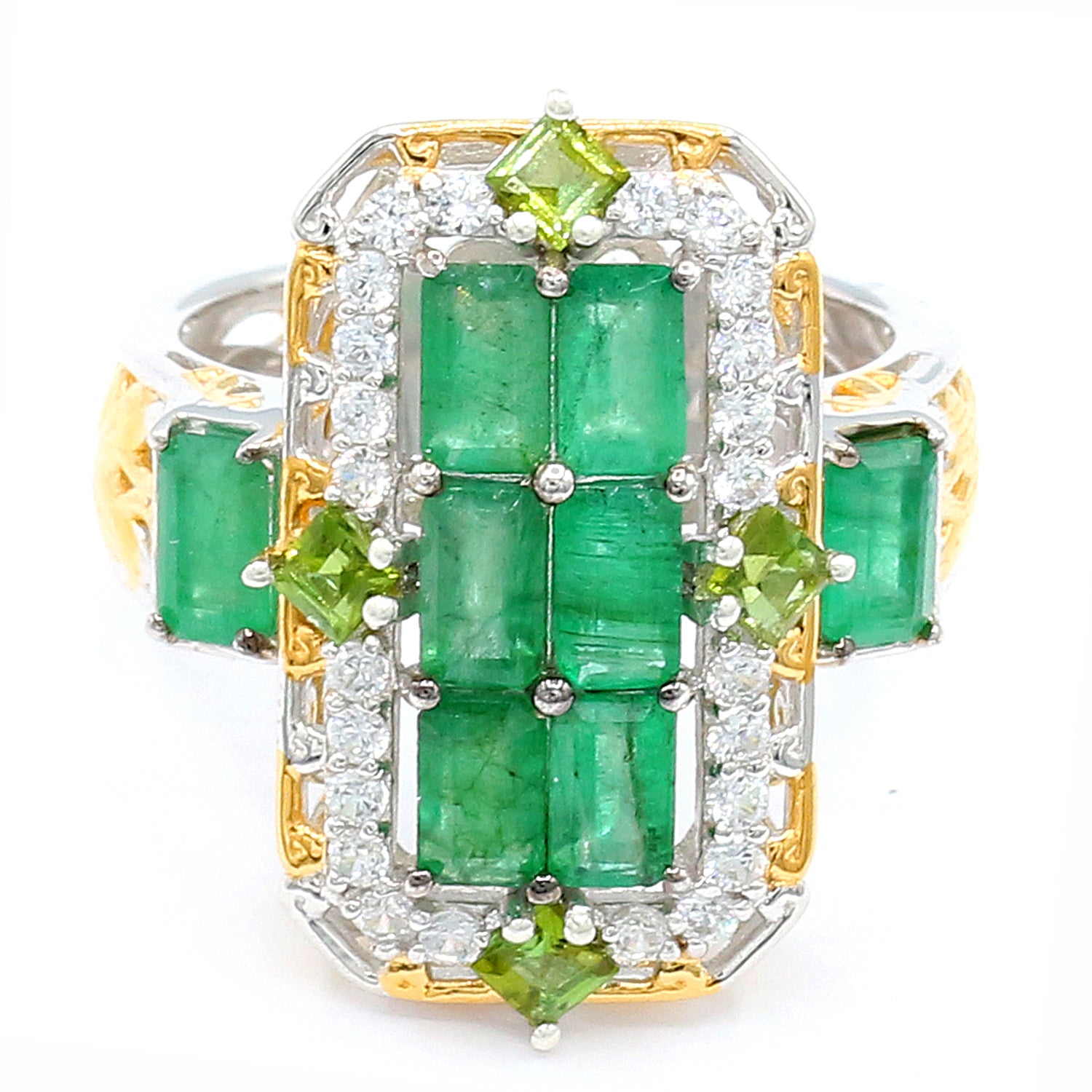 Gems en Vogue 3.52ctw Grizzly Emerald, Green Tourmaline & White Zircon Ring
