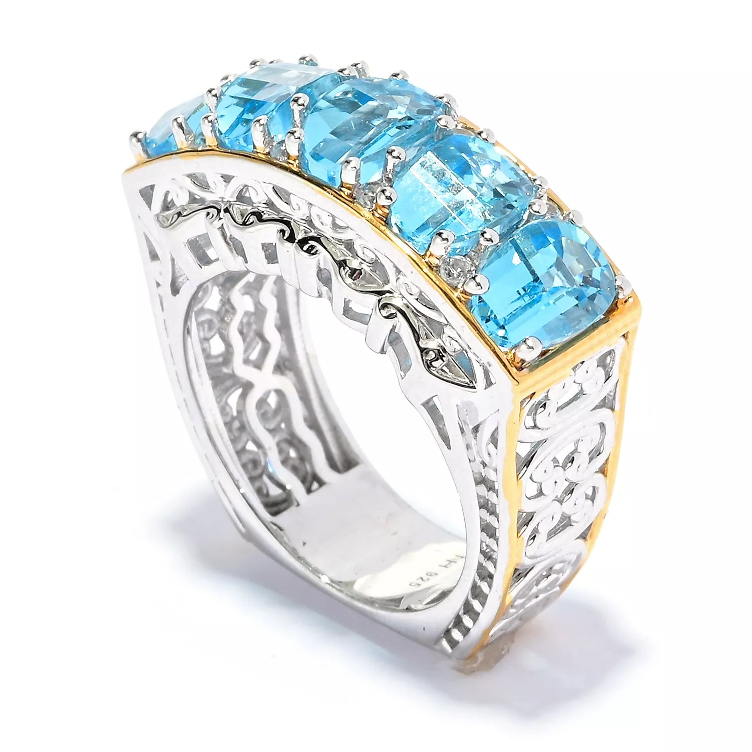 Gems en Vogue 5.16ctw Swiss Blue Topaz & White Zircon Five Stone Ring