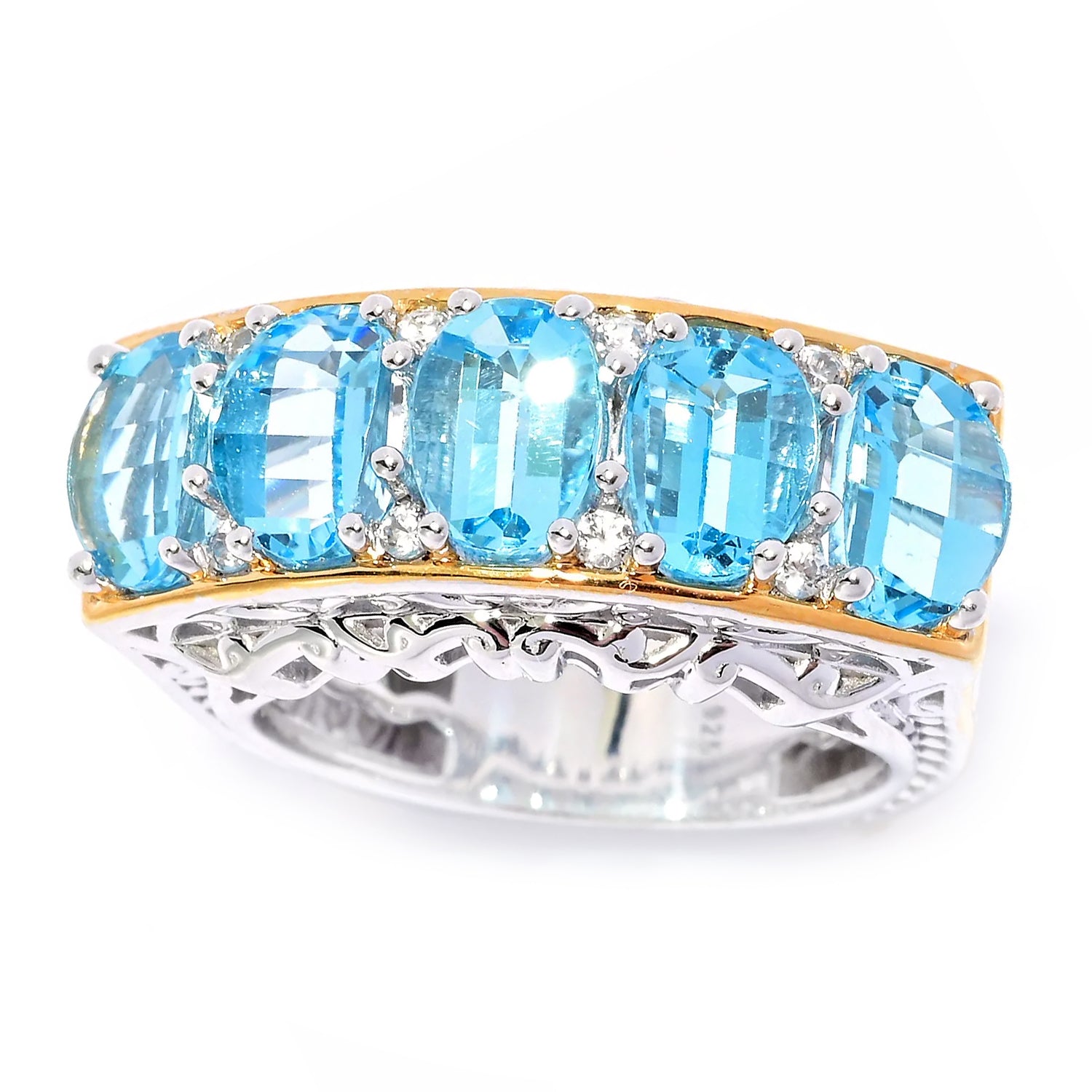Gems en Vogue 5.16ctw Swiss Blue Topaz & White Zircon Five Stone Ring