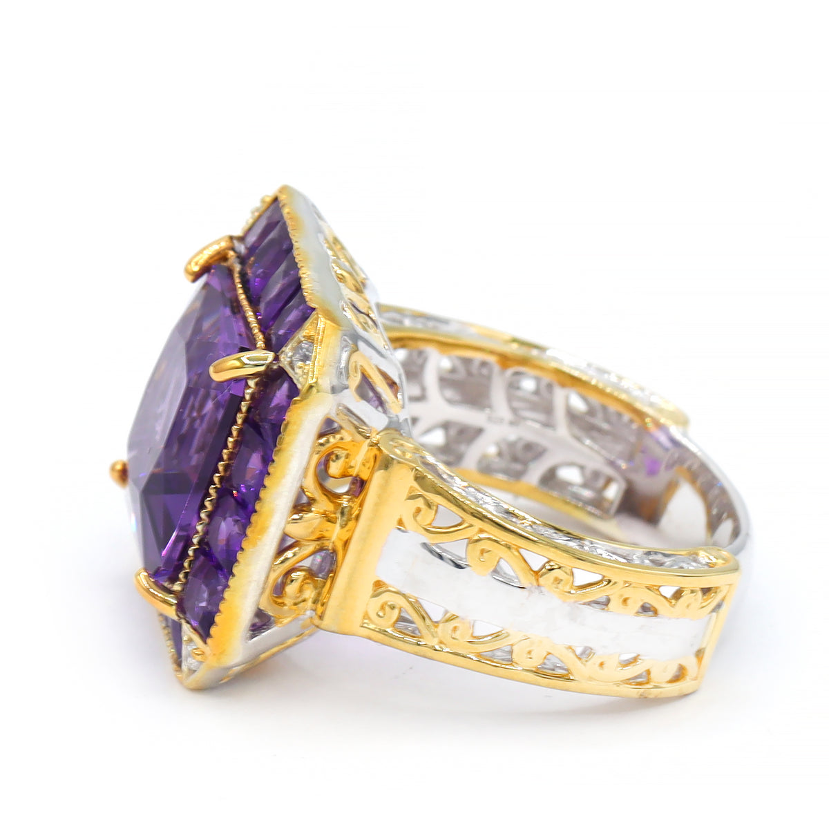 Gems en Vogue One-of-a-Kind 24K Palladium Silver 9.81ctw Namibian Amethyst & White Zircon Ring