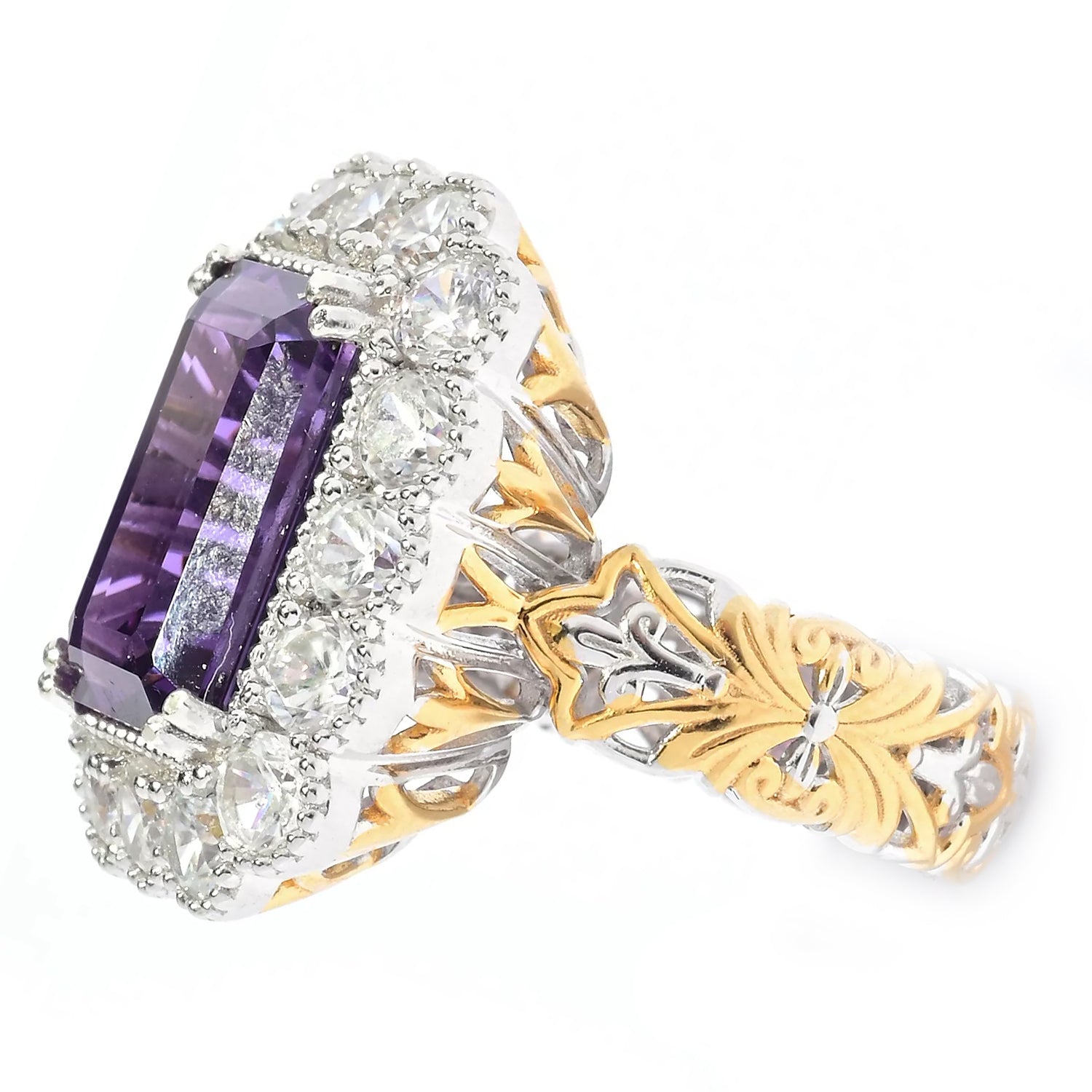 Gems en Vogue Royal Jewels 11.30ctw African Amethyst & White Zircon "Royal Purple" Ring