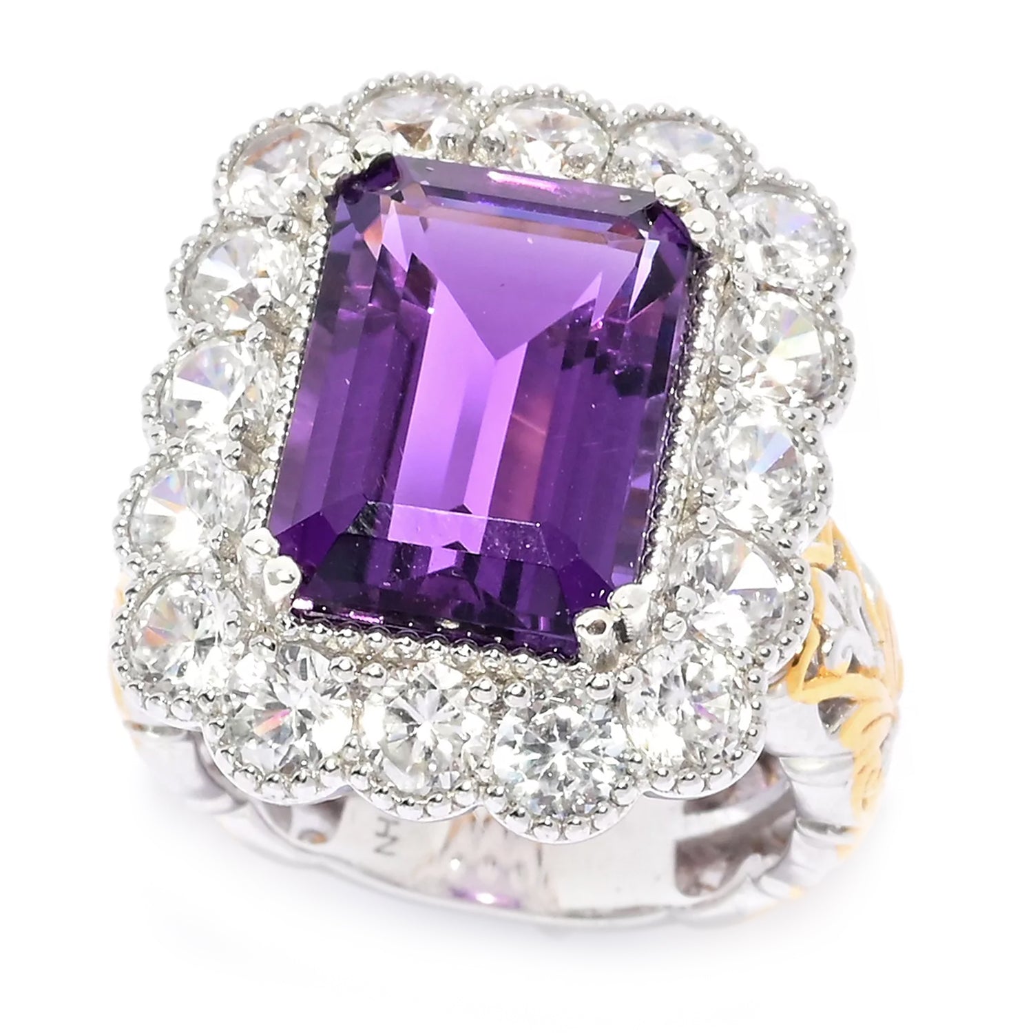 Gems en Vogue Royal Jewels 11.30ctw African Amethyst & White Zircon "Royal Purple" Ring