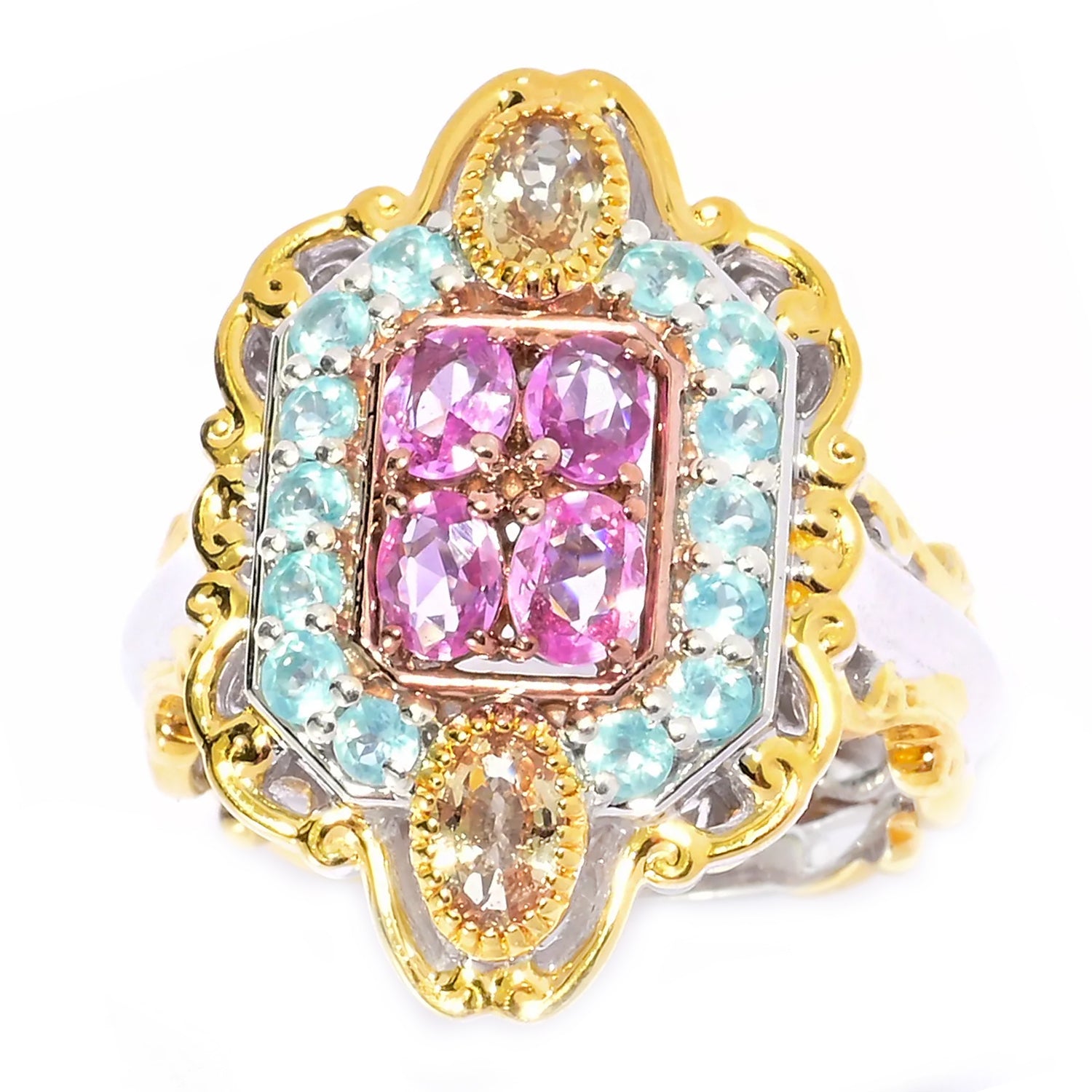 Gems en Vogue 1.61ctw Champagne & Pink Sapphire with Paraiba Apatite R