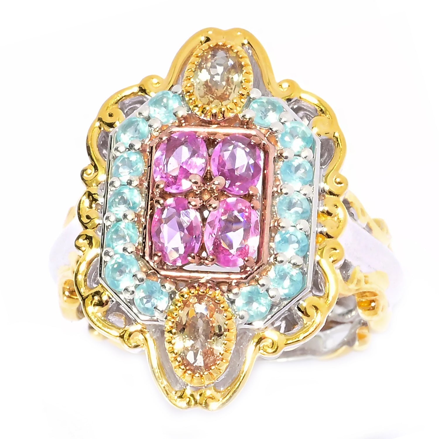 Gems en Vogue 1.61ctw Champagne & Pink Sapphire with Paraiba Apatite Ring