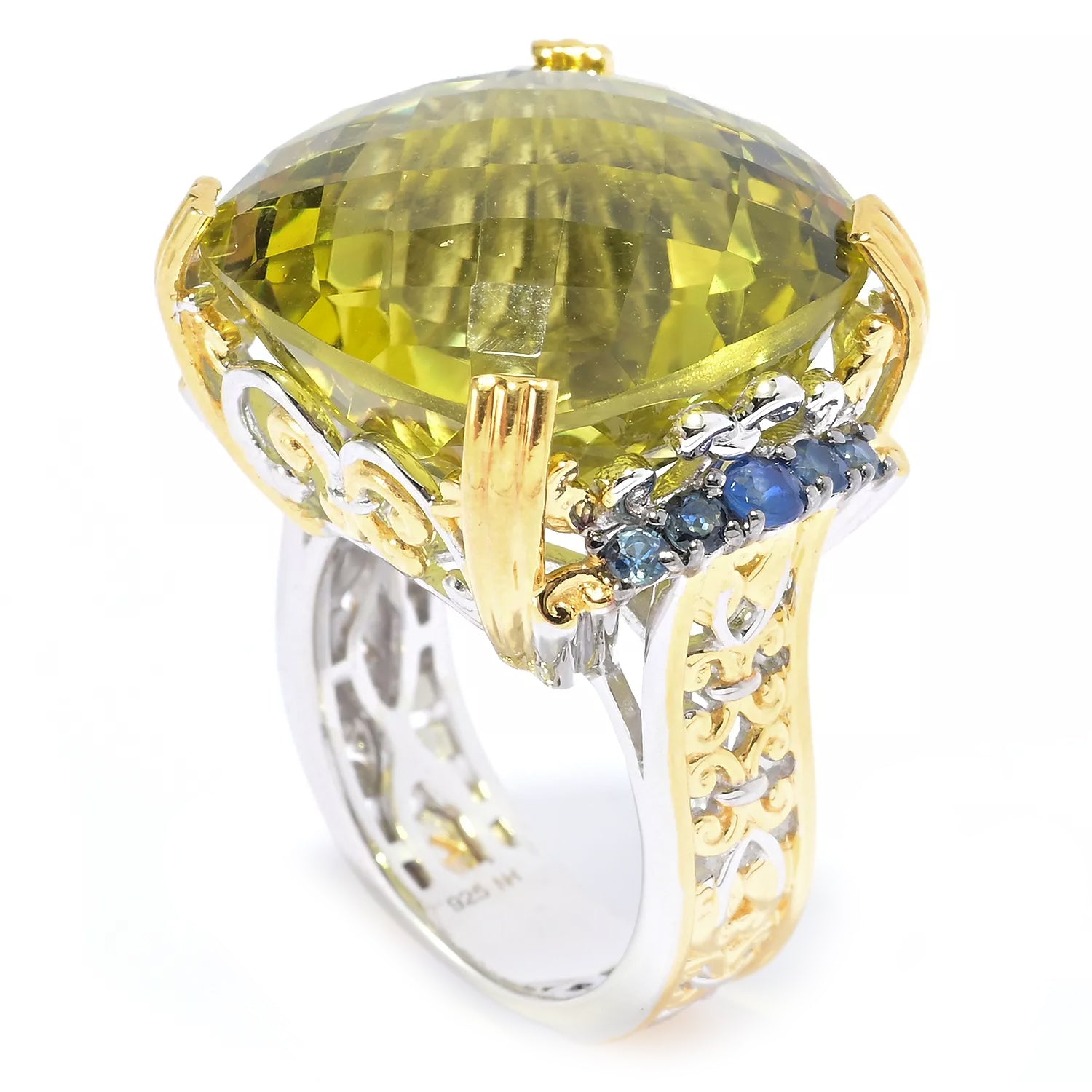 Gems en Vogue 34.05ctw Ouro Verde & Royal Blue Sapphire Honker Ring