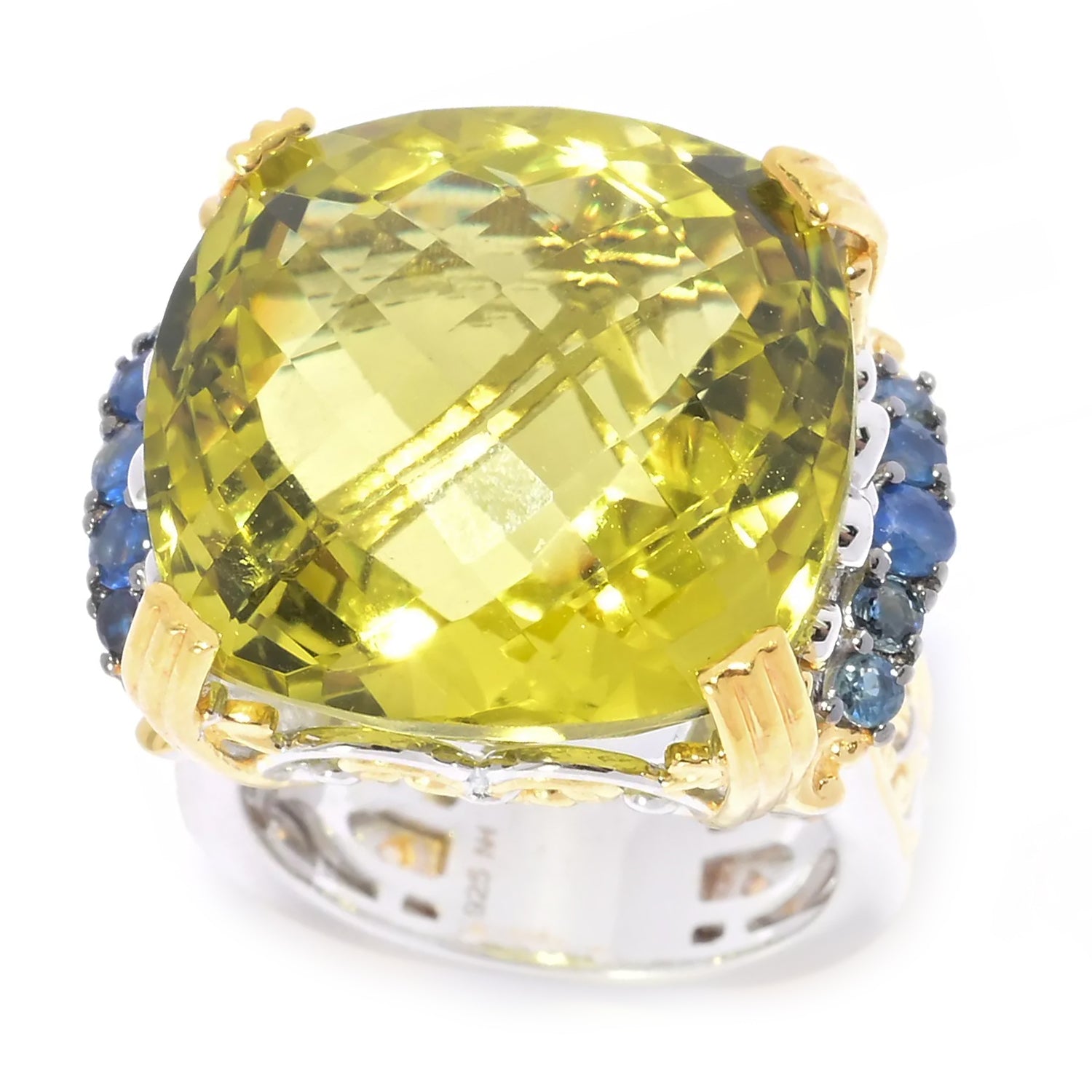 Gems en Vogue 34.05ctw Ouro Verde & Royal Blue Sapphire Honker Ring