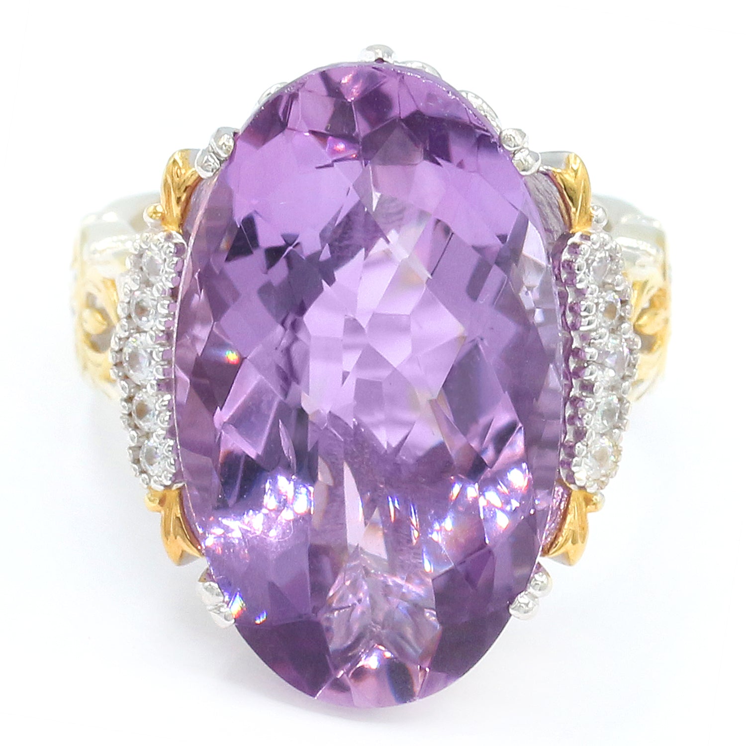 Gems en Vogue 22.28ctw Pink Amethyst & White Zircon Honker Ring