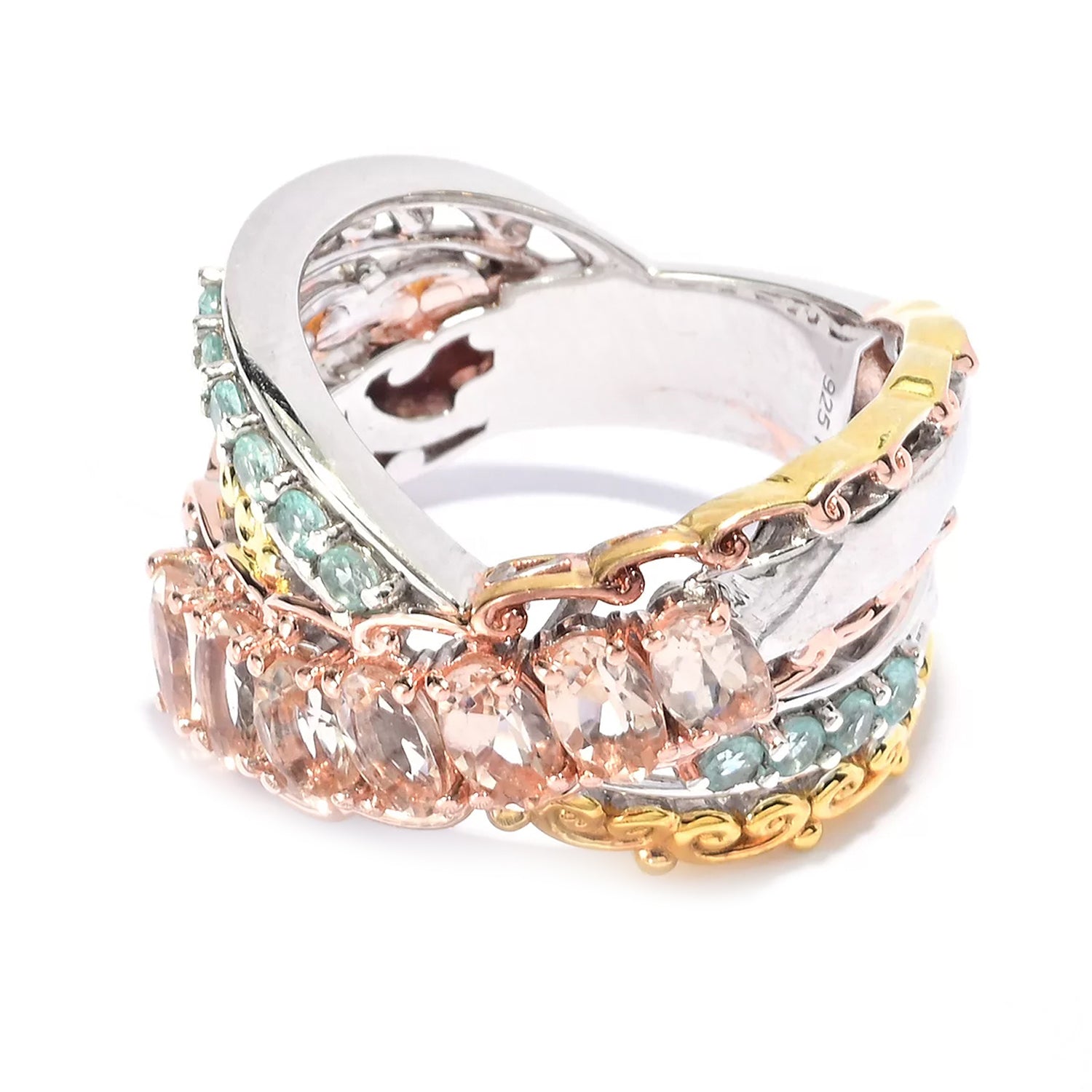 Gems en Vogue 1.85ctw Morganite & Paraiba Apatite Highway Ring