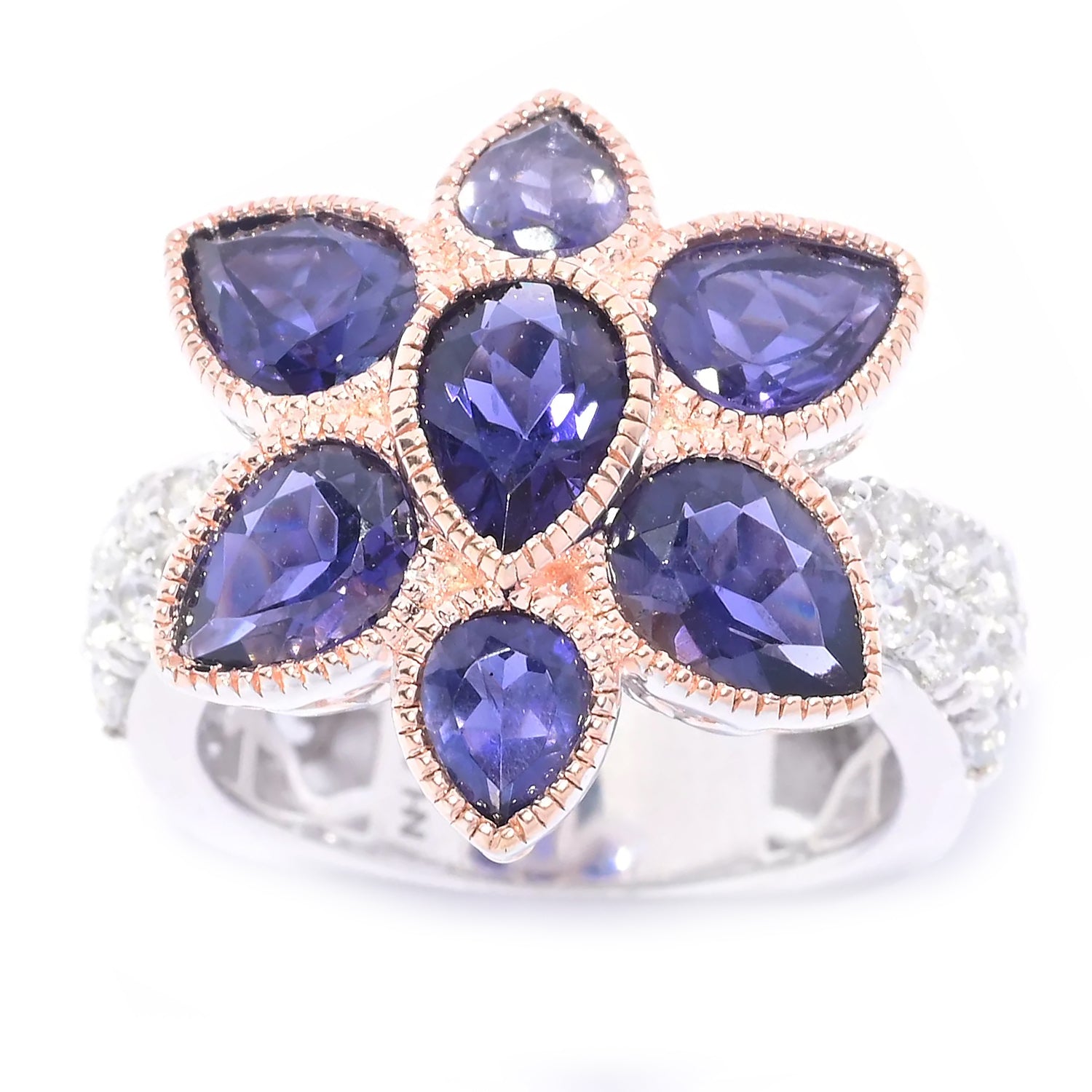 Gems en Vogue 4.31ctw Iolite & White Zircon Orchid Flower Ring