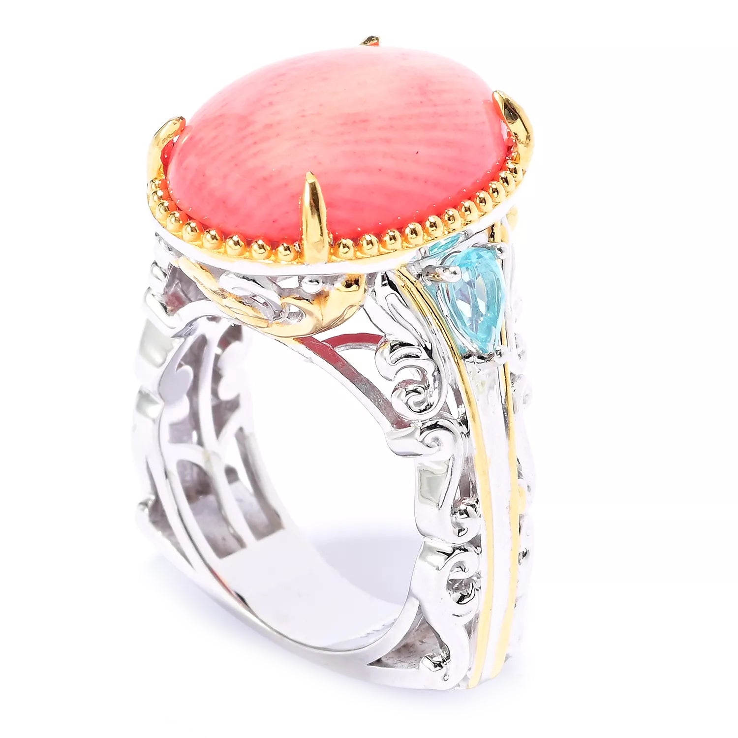 Gems en Vogue Salmon Coral & Paraiba Apatite Ring