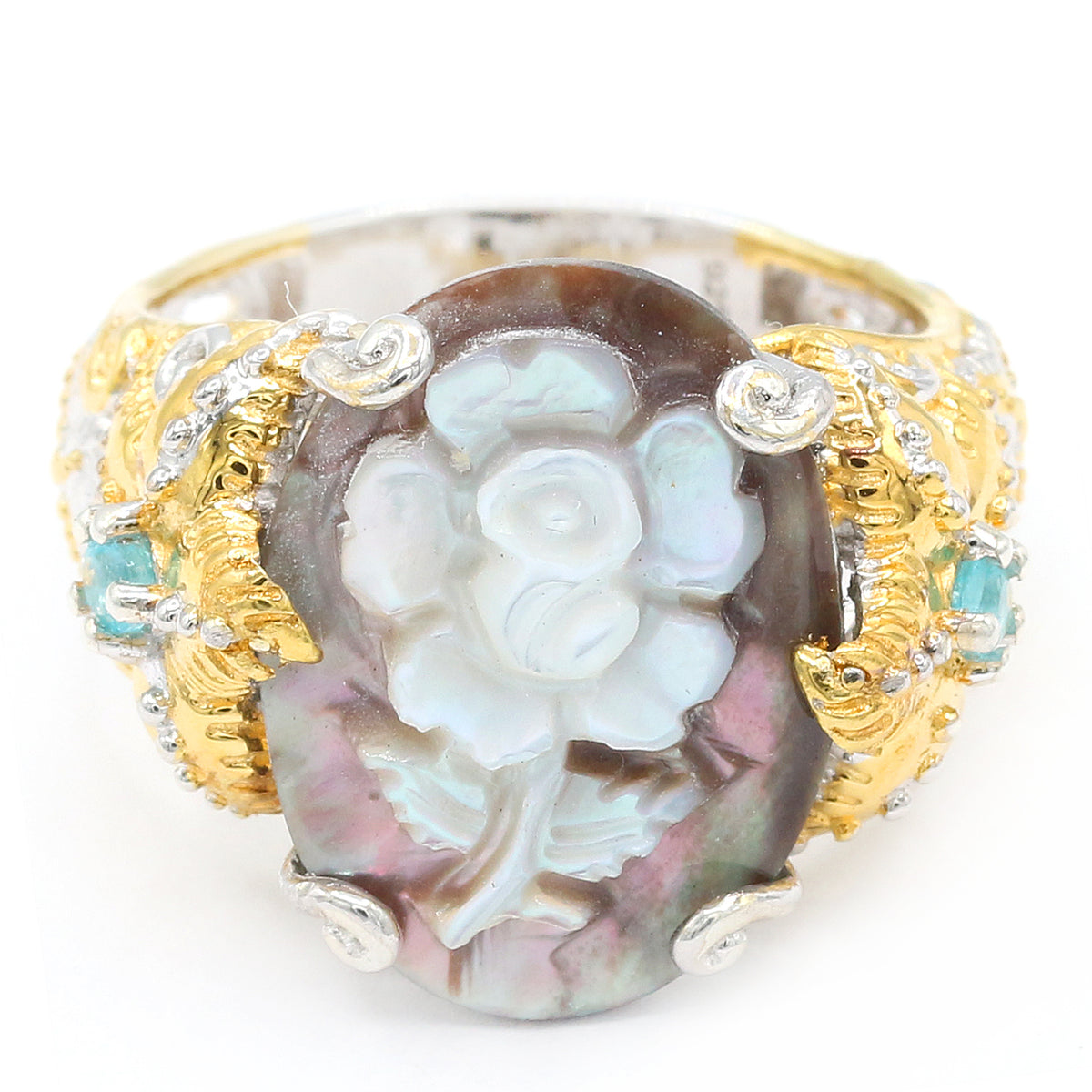 Gems en Vogue Tahitian Shell Cameo & Dauphin Apatite Flower & Starfish