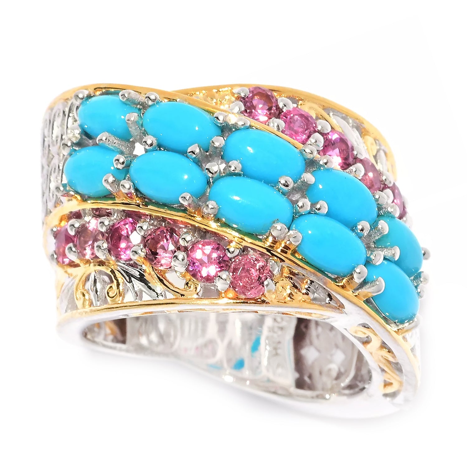 Gems en Vogue Sleeping Beauty Turquoise & Pink Tourmaline Crossover Ring
