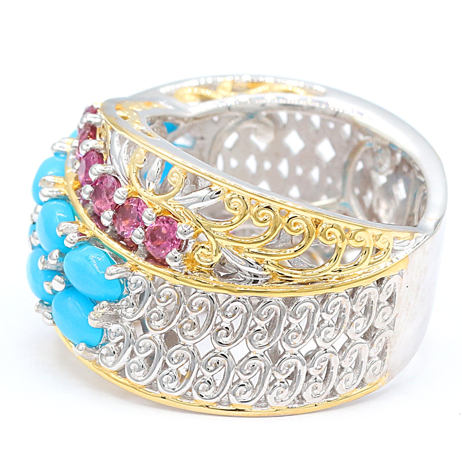 Gems en Vogue Sleeping Beauty Turquoise & Pink Tourmaline Crossover Ring