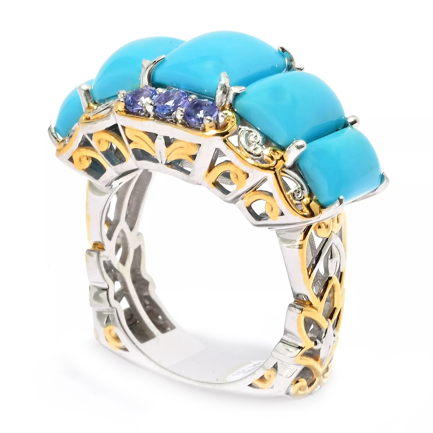 Gems en Vogue Sleeping Beauty Turquoise & Tanzanite Five Stone Ring
