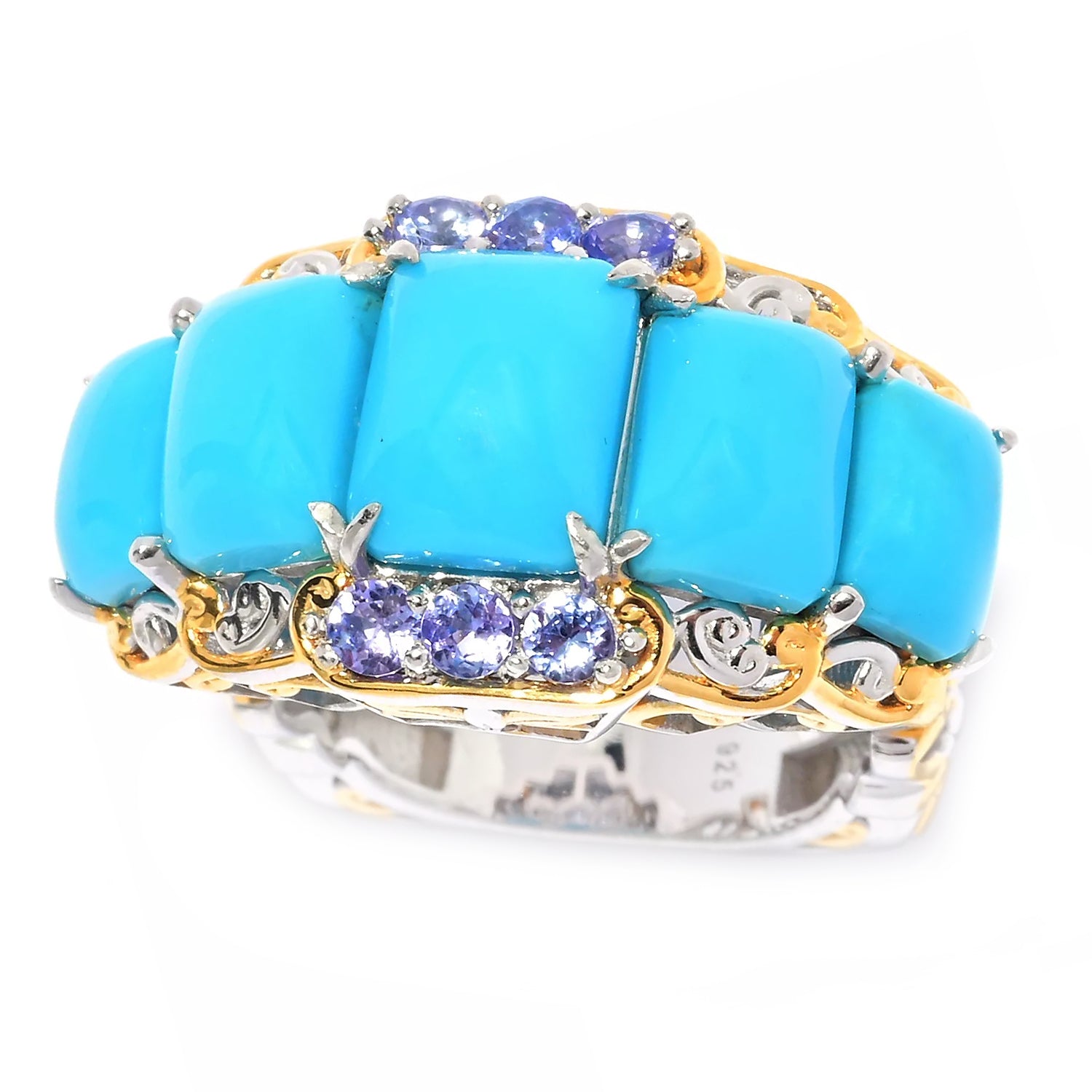 Gems en Vogue Sleeping Beauty Turquoise & Tanzanite Five Stone Ring