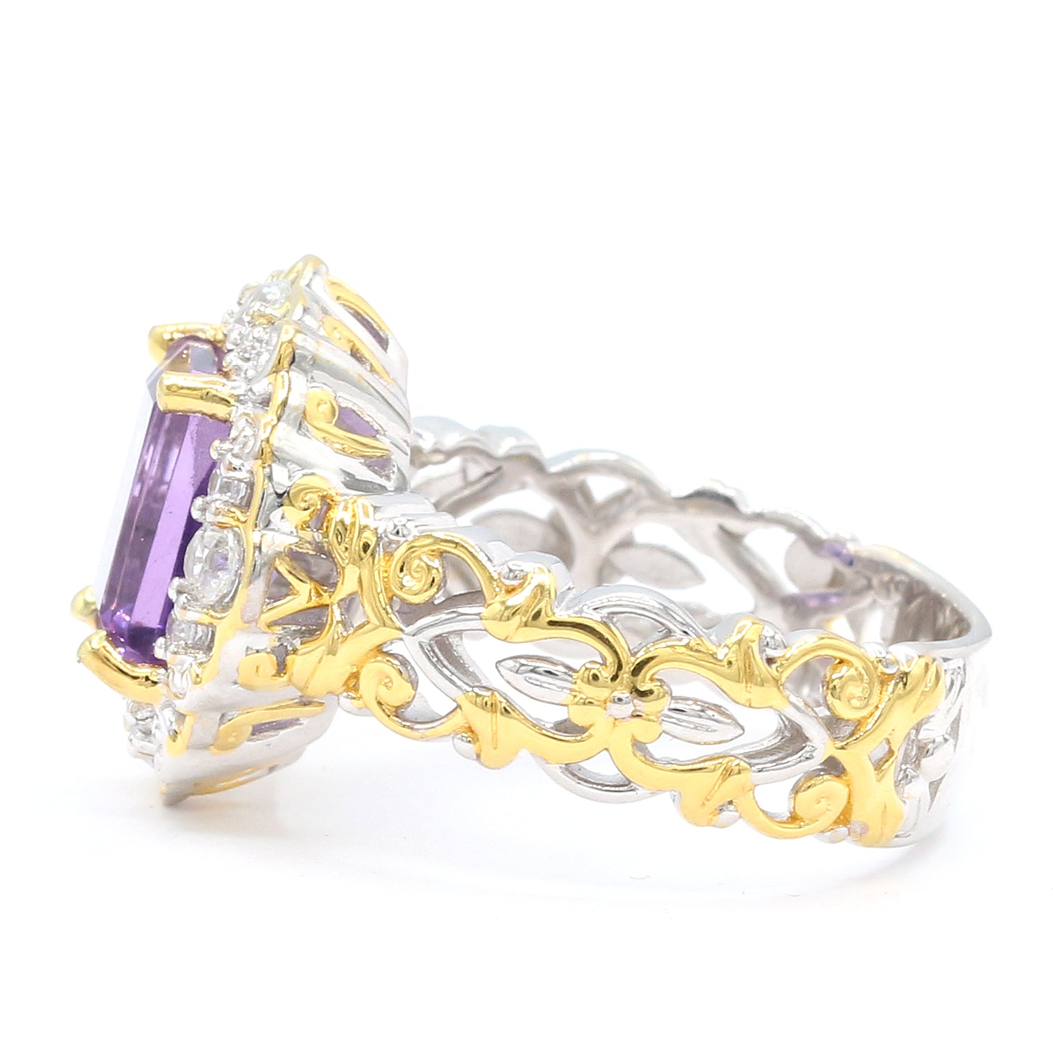 Gems en Vogue 2.97ctw Octagon Amethyst & White Zircon Ring