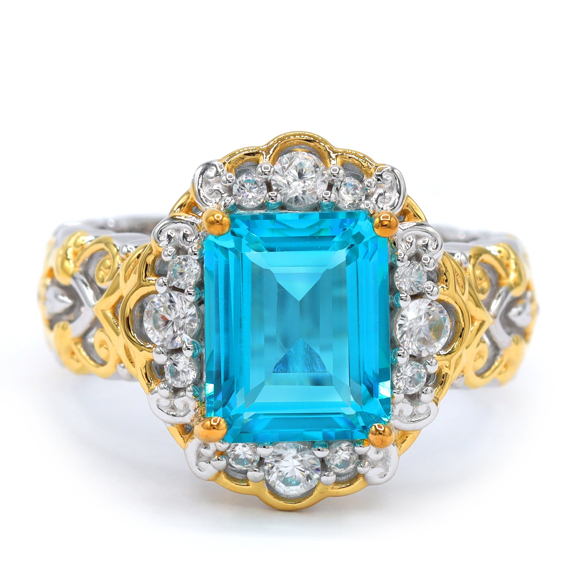 Gems en Vogue One-of-a-Kind 24K Palladium Silver 4.84ctw Paraiba Topaz & White Zircon Ring
