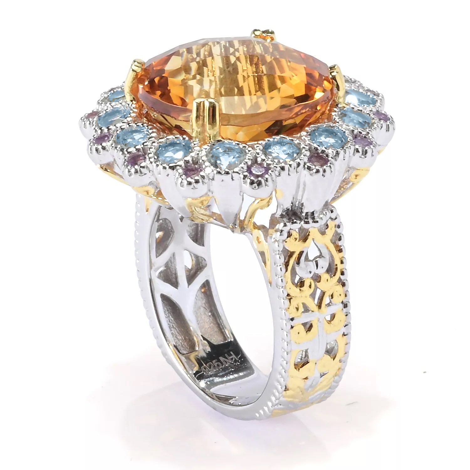 Gems en Vogue 16.08ctw Rio Grande Citrine, Blue Topaz & Amethyst Ring