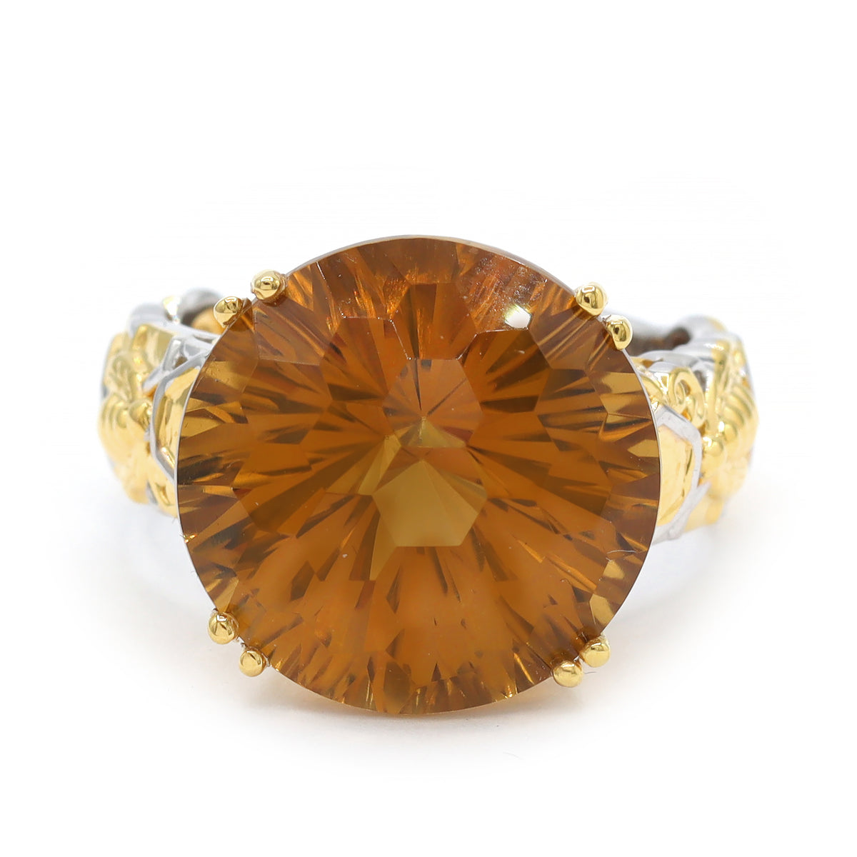 Gems en Vogue 24K Palladium Silver 16.00ctw Honeycomb Zambian Citrine Bee Ring