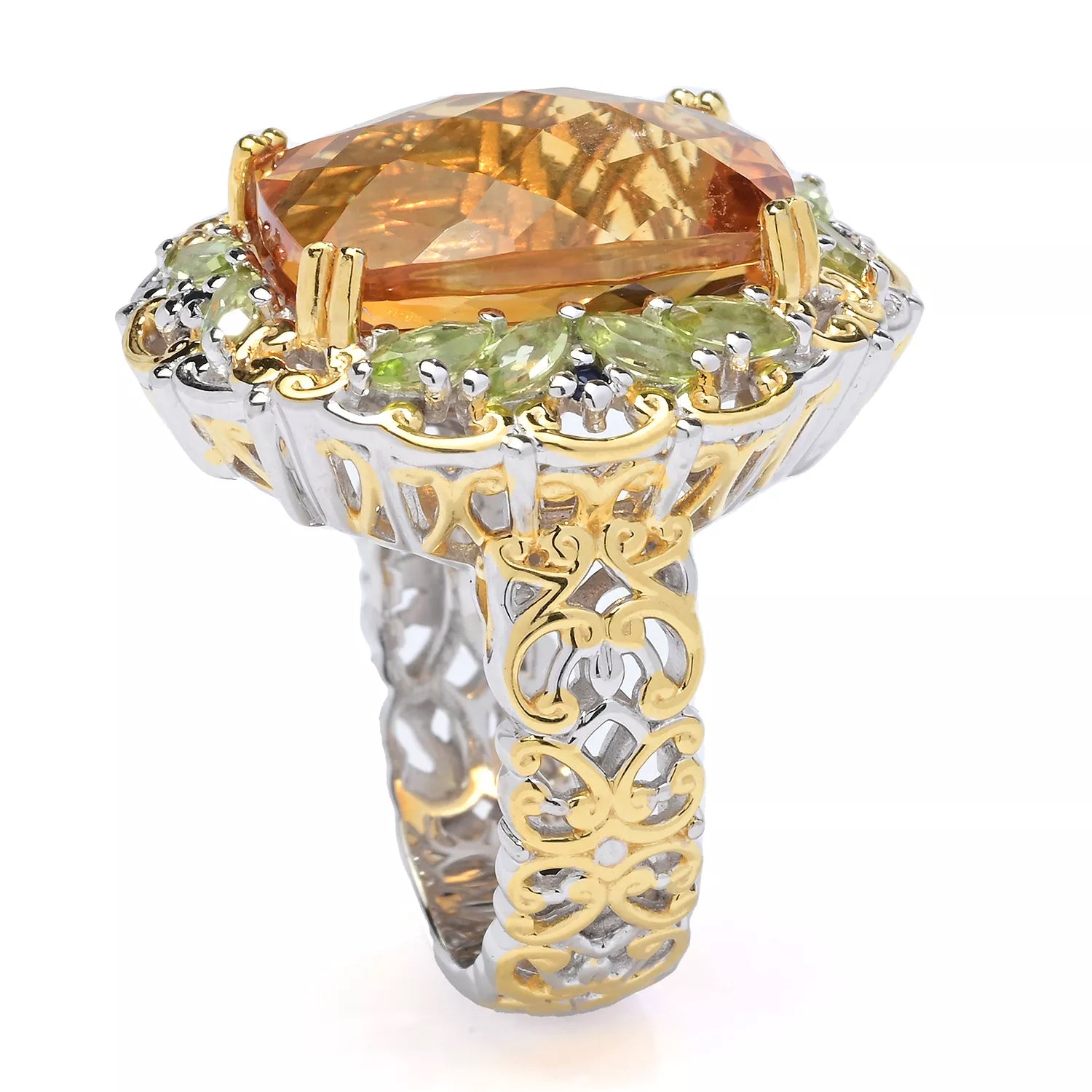 Gems en Vogue 14.01ctw Rio Grande Citrine, Peridot & Blue Sapphire Ring