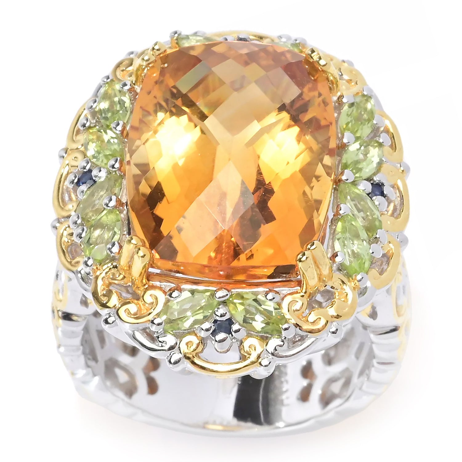 Gems en Vogue 14.01ctw Rio Grande Citrine, Peridot & Blue Sapphire Ring