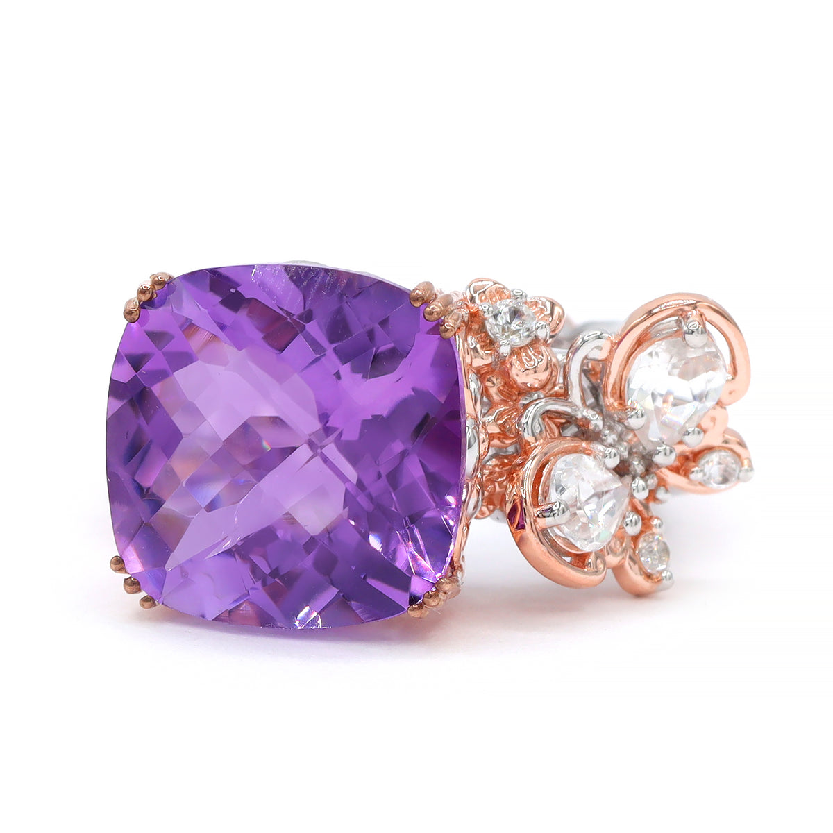 Gems en Vogue One-of-a-Kind 18K Palladium Silver 10.21ctw Brazilian Amethyst & White Zircon Butterfly Ring