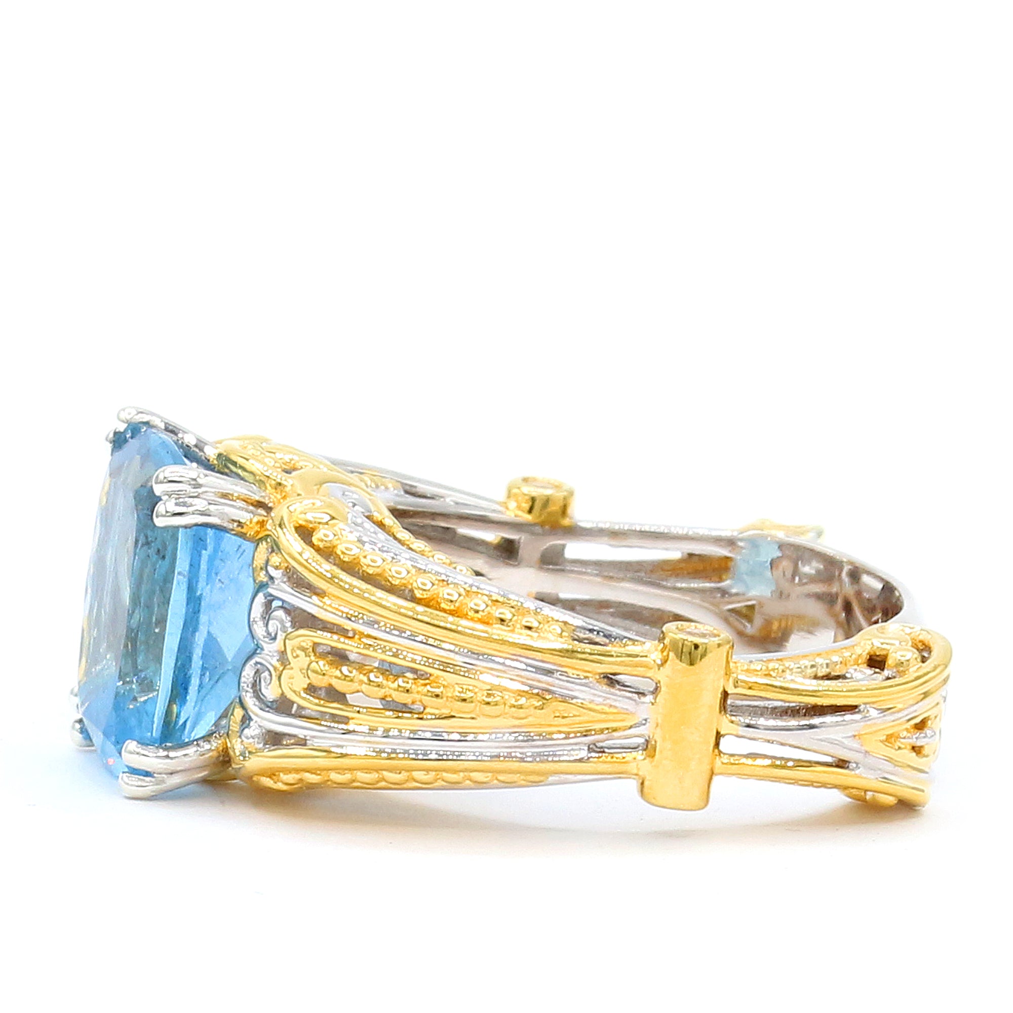 Couture Gems One-of-a-Kind 24K Palladium Silver 4.19ctw Tanzanian Aquamarine & White Zircon Ring