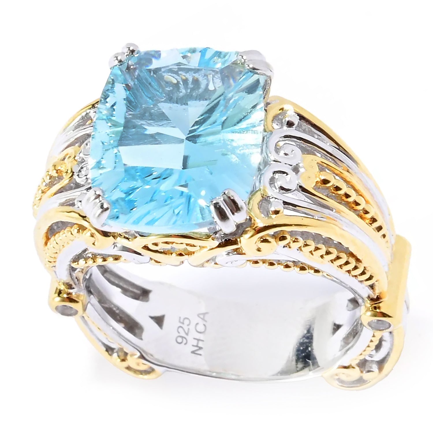 Gems en Vogue 6.69ctw Millennium Cut Blue Topaz & White Zircon Ring