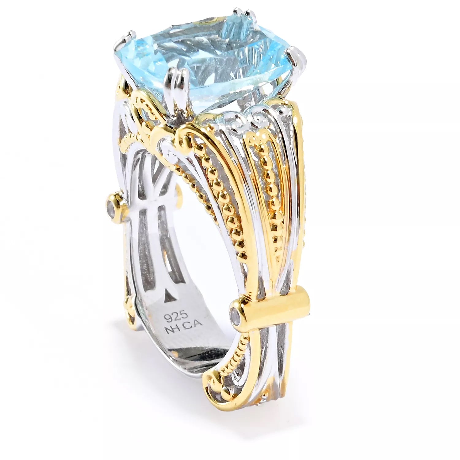 Gems en Vogue 6.69ctw Millennium Cut Blue Topaz & White Zircon Ring
