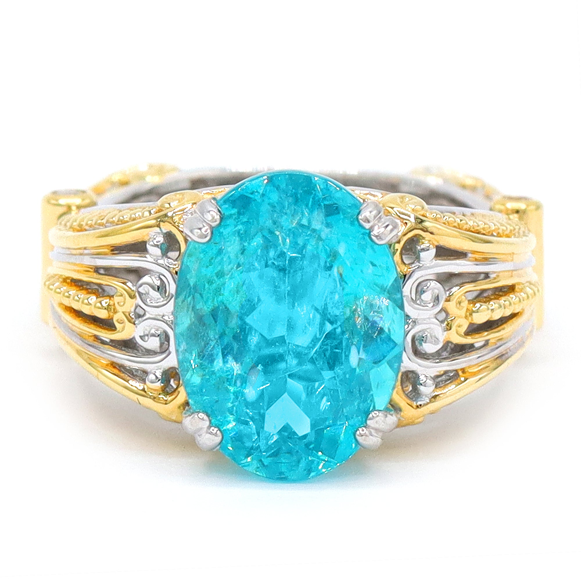 Couture Gems One-of-a-Kind 24K Palladium Silver 6.10ctw Paraiba Apatite & White Zircon Ring