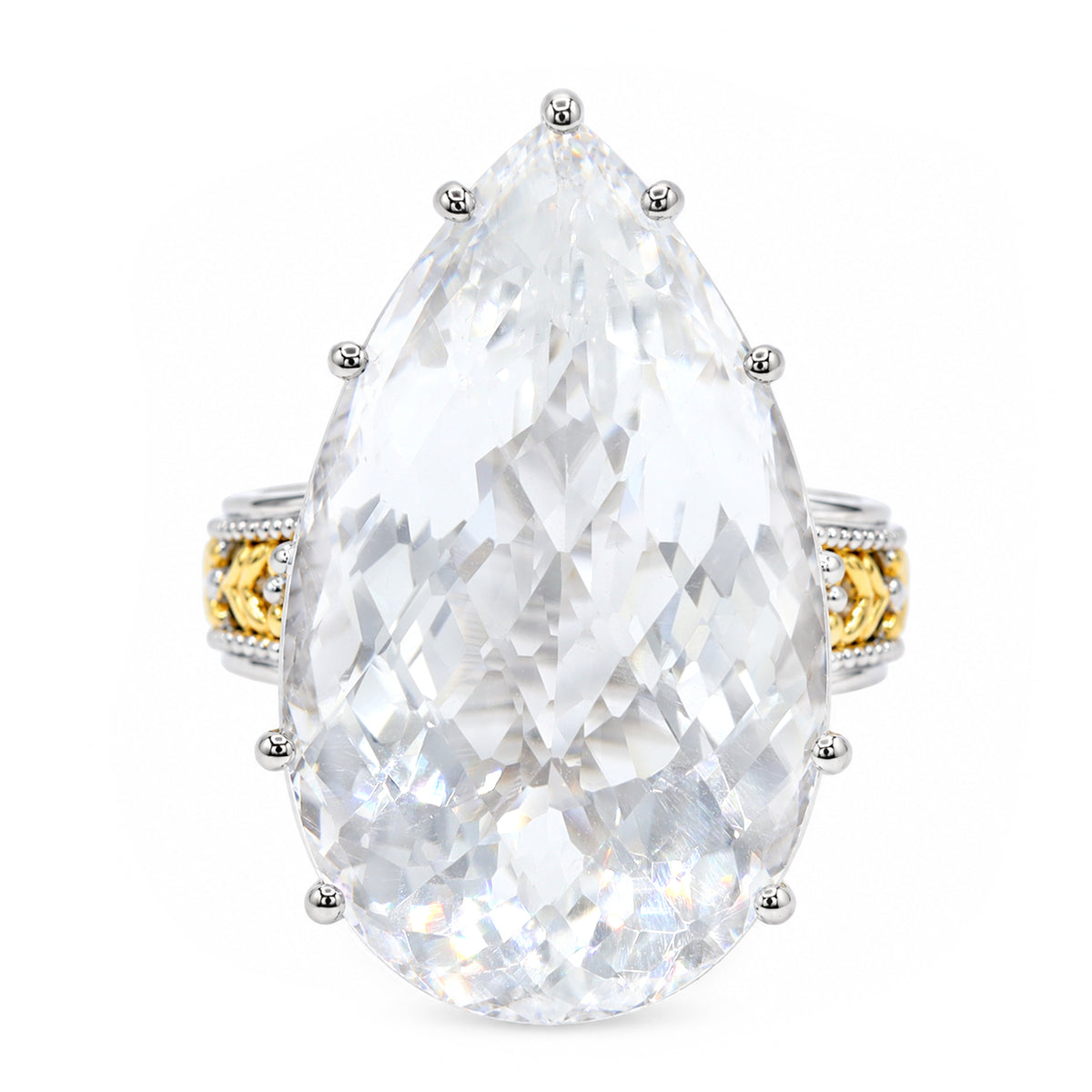 Gems en Vogue 24K Palladium Silver 56.40ctw Clear Quartz & White Zircon Honker Ring